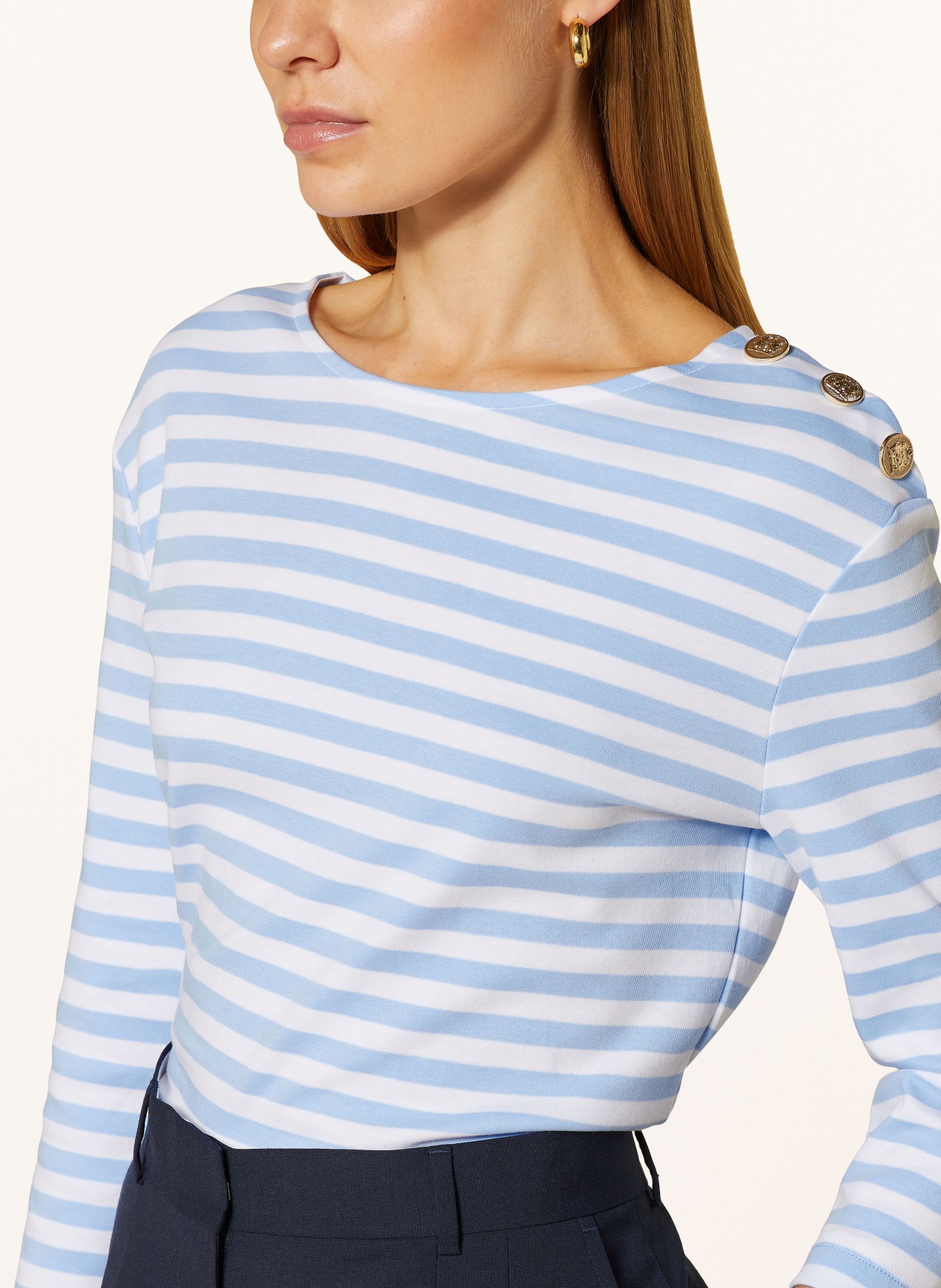 oui Shirt with 3/4 sleeves, Color: WHITE/ LIGHT BLUE (Image 4)
