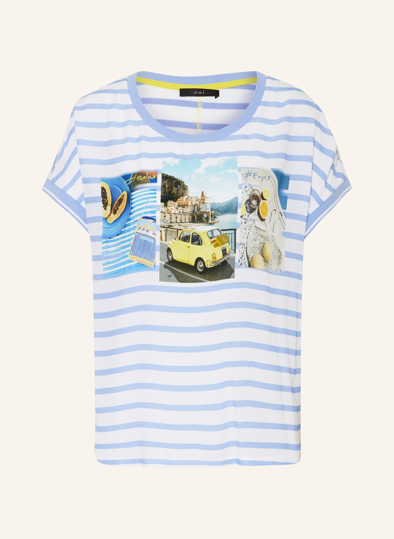 oui T-shirt z mieszanki materiałów, Kolor: BIAŁY/ JASNONIEBIESKI (Obrazek 1)