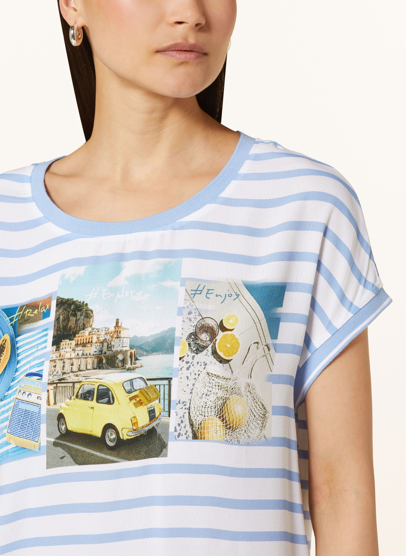 oui T-shirt in mixed materials, Color: WHITE/ LIGHT BLUE (Image 4)