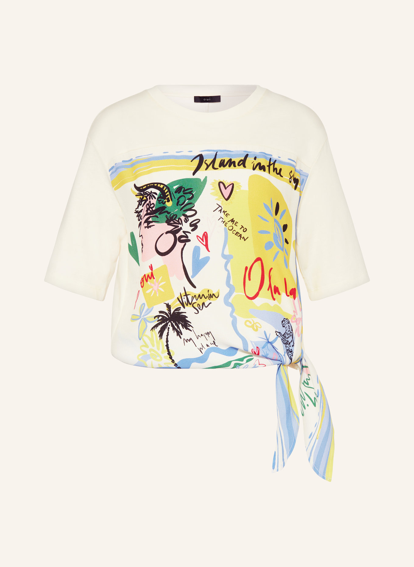oui T-shirt in mixed materials, Color: CREAM/ YELLOW/ BLUE (Image 1)