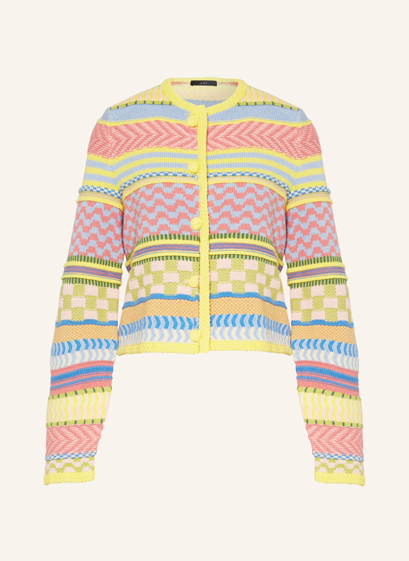 oui Cardigan, Color: YELLOW/ LIGHT GREEN/ LIGHT RED (Image 1)