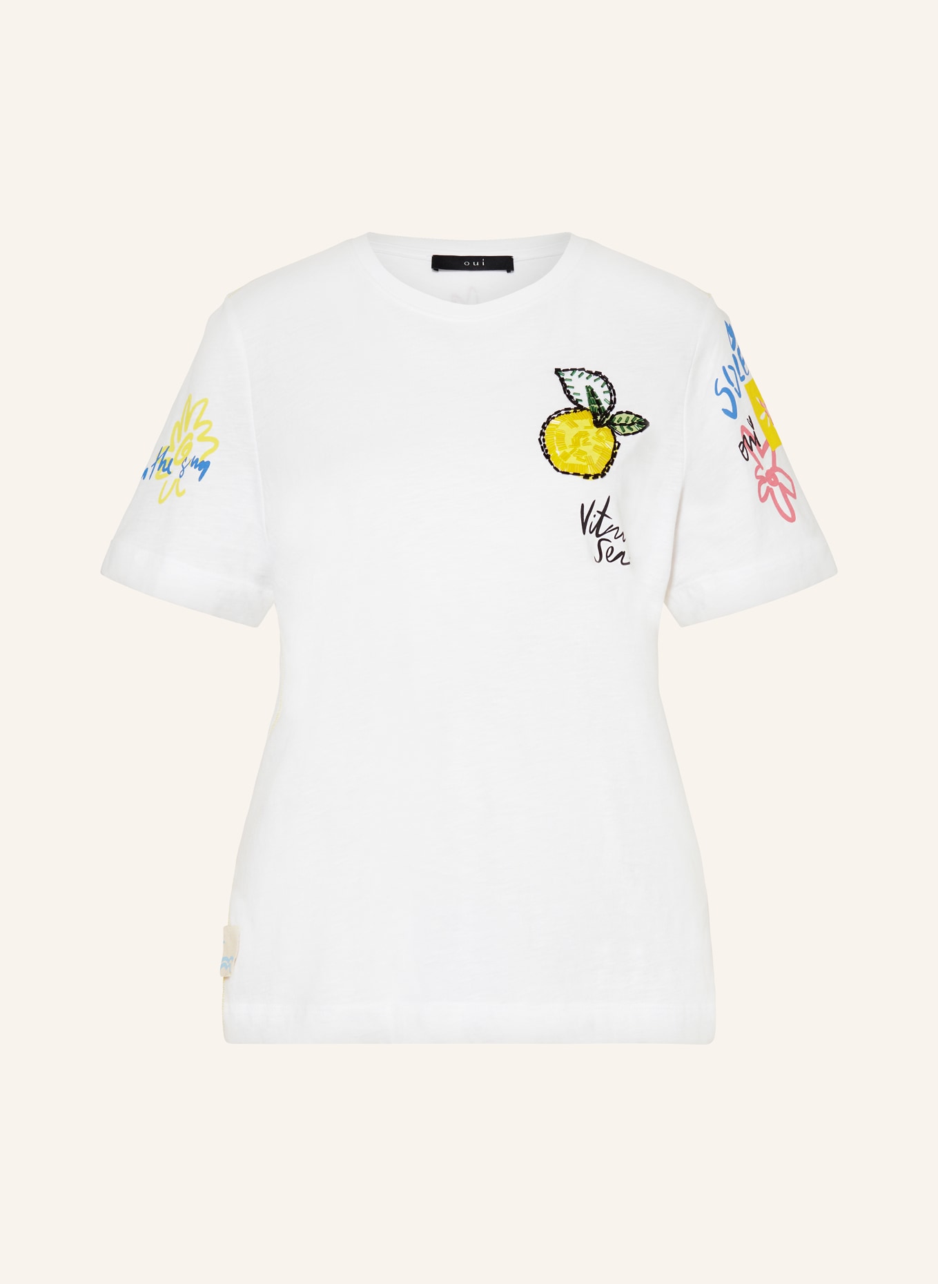 oui T-shirt with sequins, Color: WHITE/ YELLOW/ BLUE (Image 1)