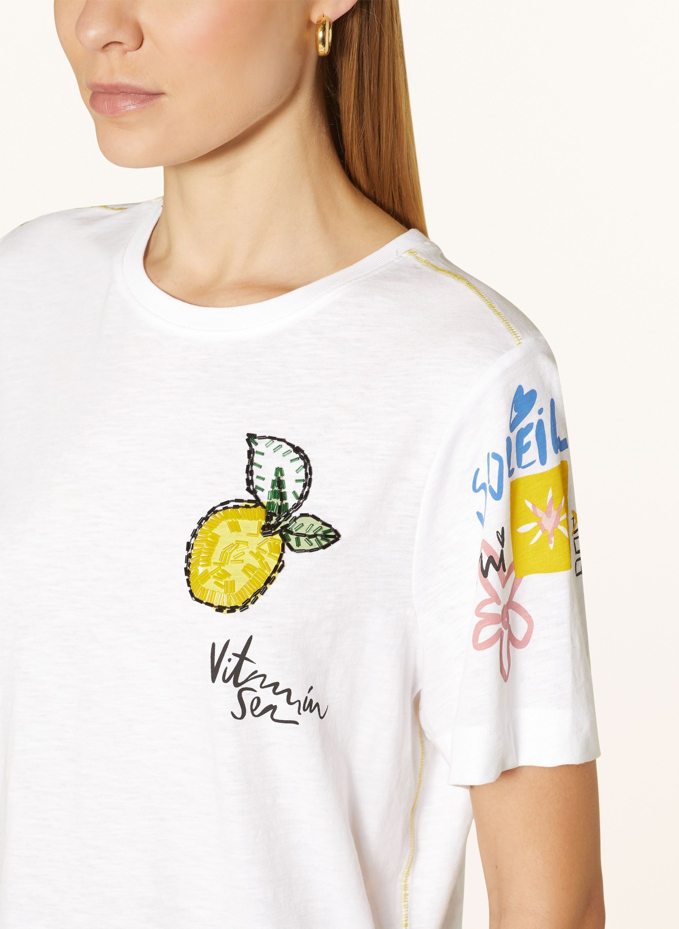 oui T-shirt with sequins, Color: WHITE/ YELLOW/ BLUE (Image 4)