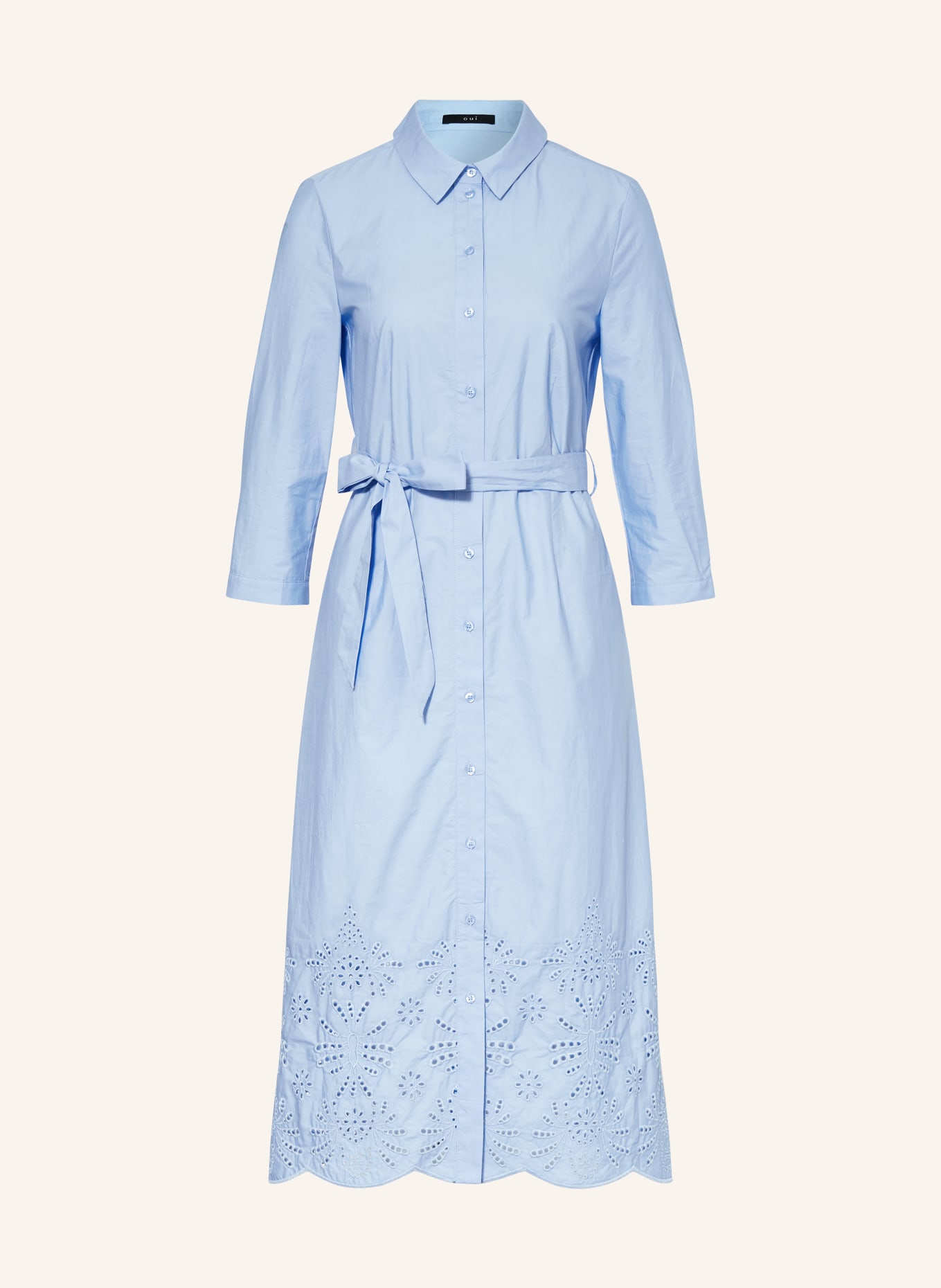oui Shirt dress with 3/4 sleeves and broderie anglaise, Color: LIGHT BLUE (Image 1)