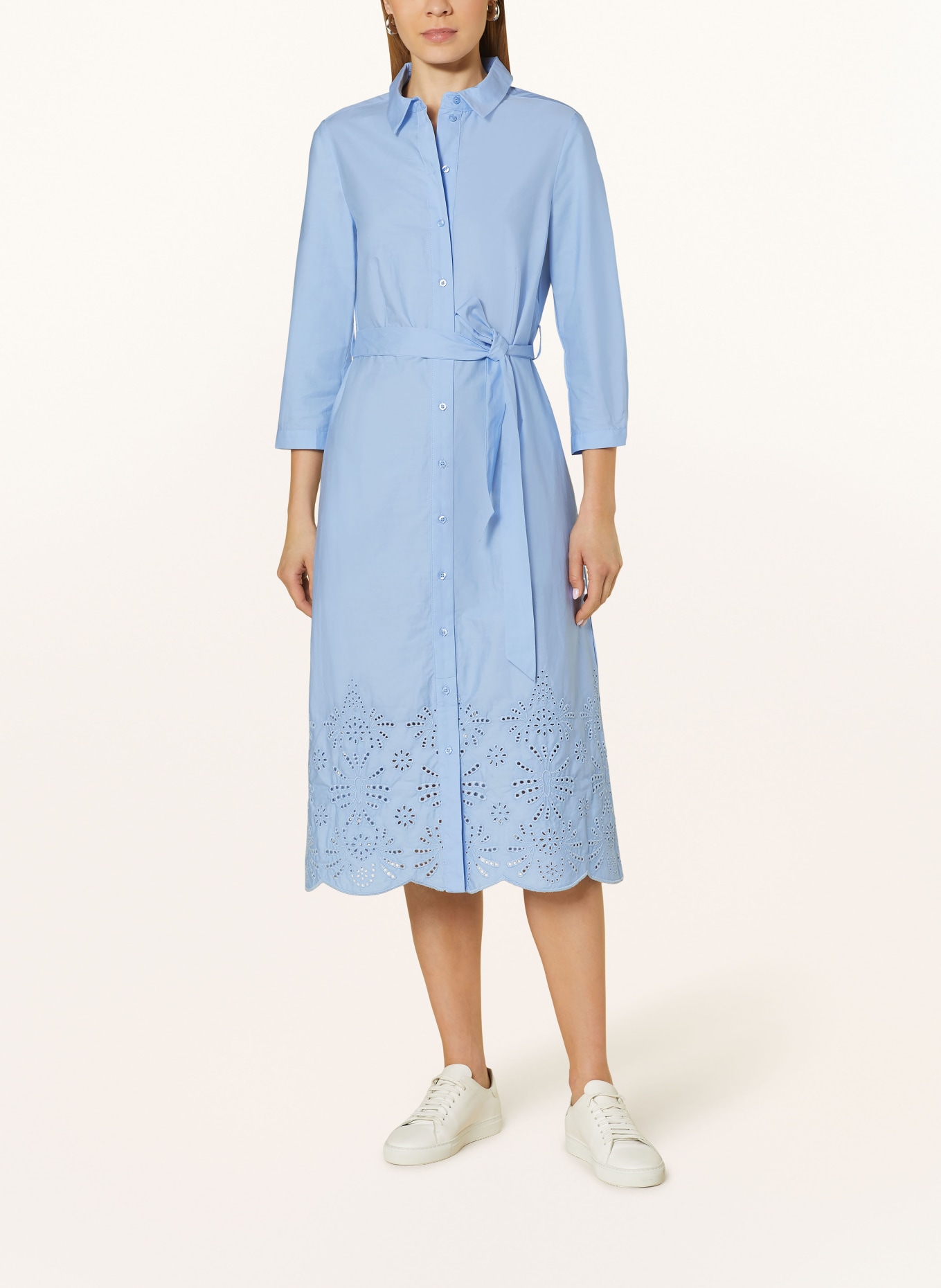 oui Shirt dress with 3/4 sleeves and broderie anglaise, Color: LIGHT BLUE (Image 2)