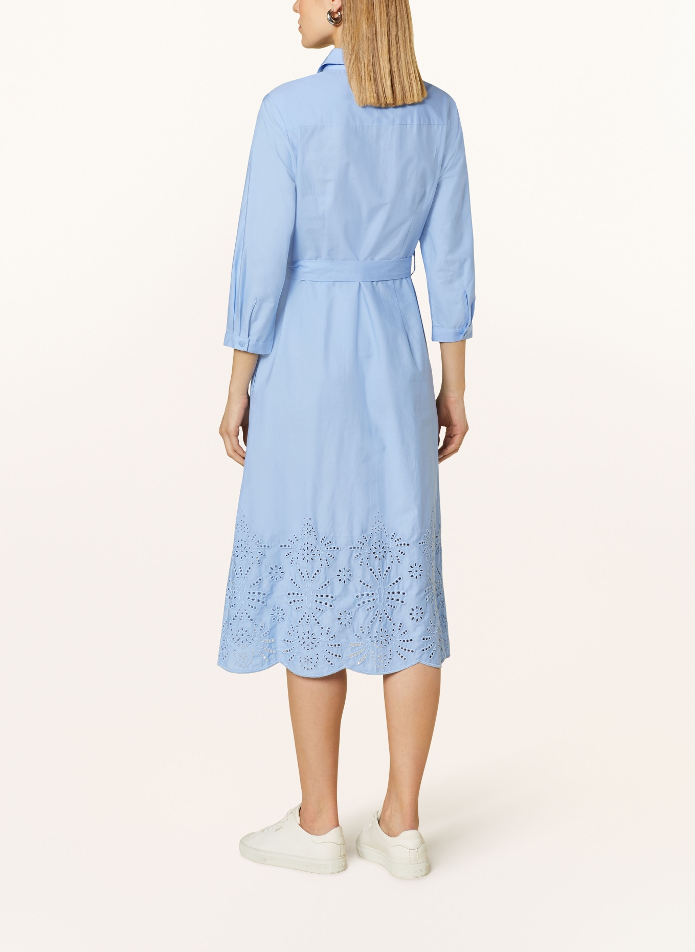 oui Shirt dress with 3/4 sleeves and broderie anglaise, Color: LIGHT BLUE (Image 3)
