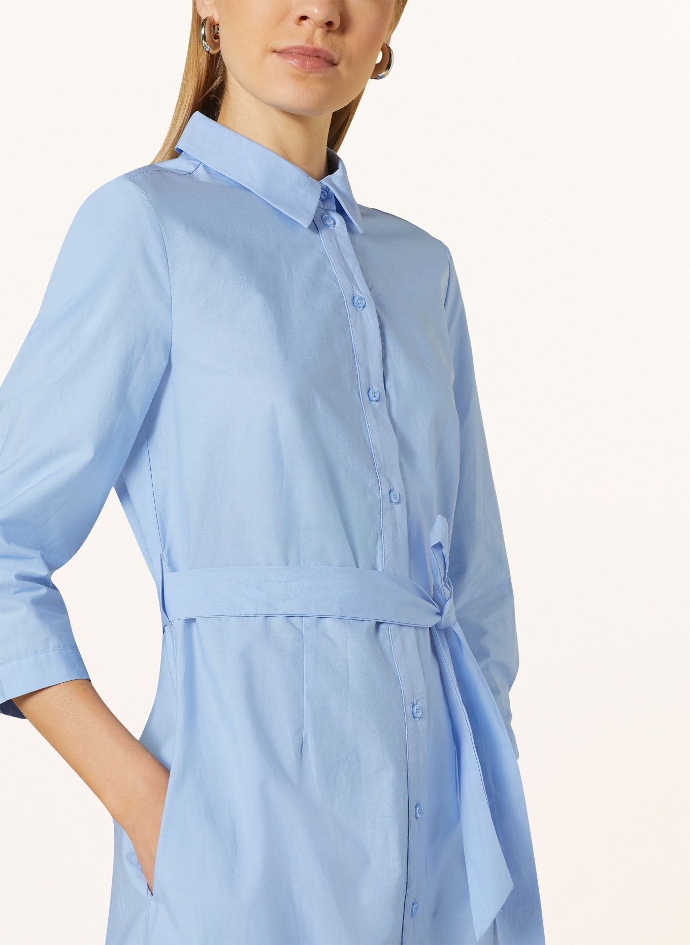 oui Shirt dress with 3/4 sleeves and broderie anglaise, Color: LIGHT BLUE (Image 4)