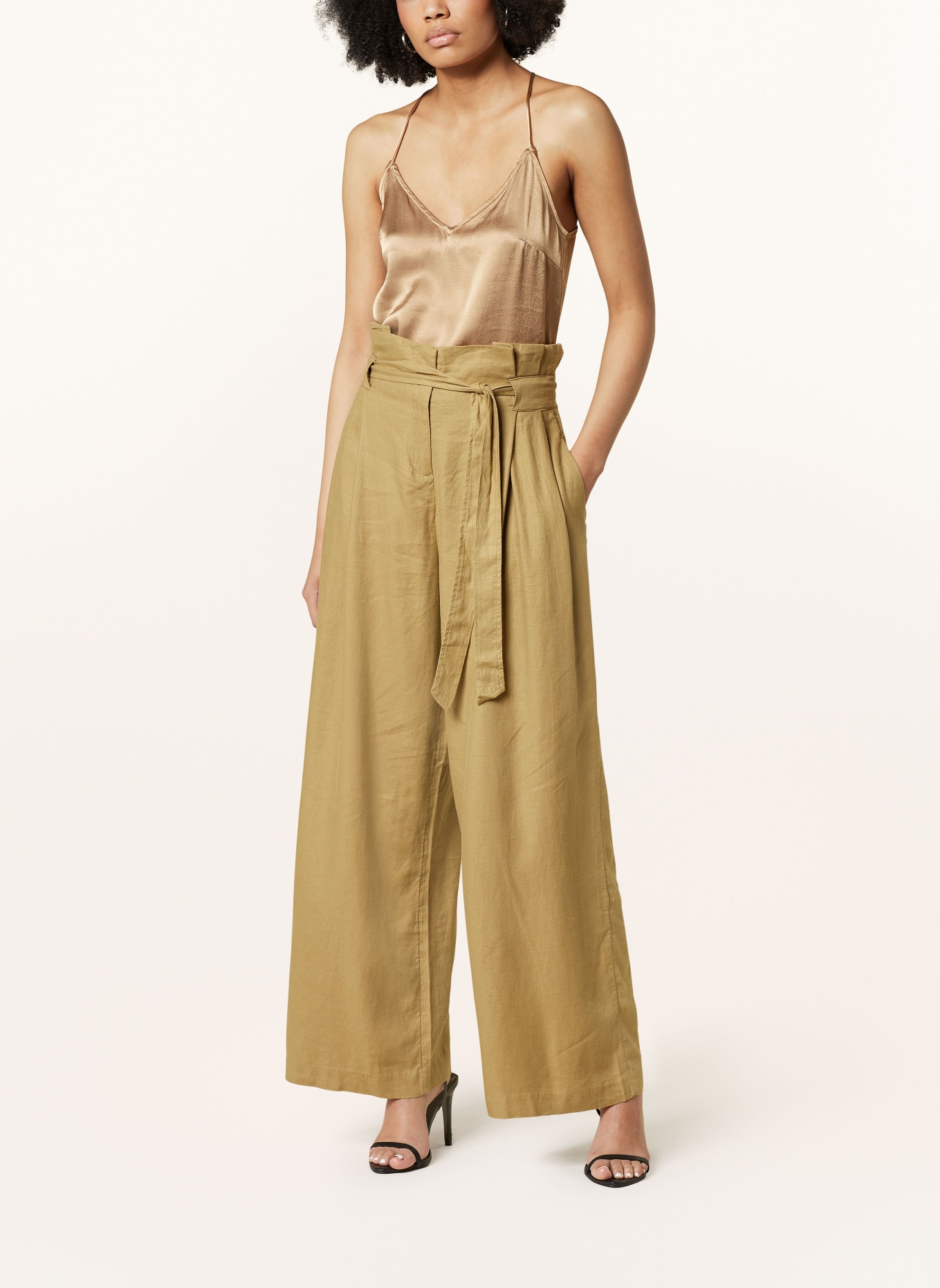 ROUGE VILA Wide leg trousers with linen, Color: KHAKI (Image 2)