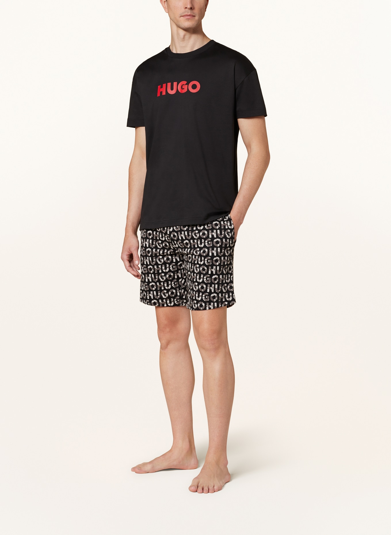 HUGO Shorty-Schlafanzug CAMO LOGO, Farbe: SCHWARZ/ WEISS/ GRAU (Bild 2)