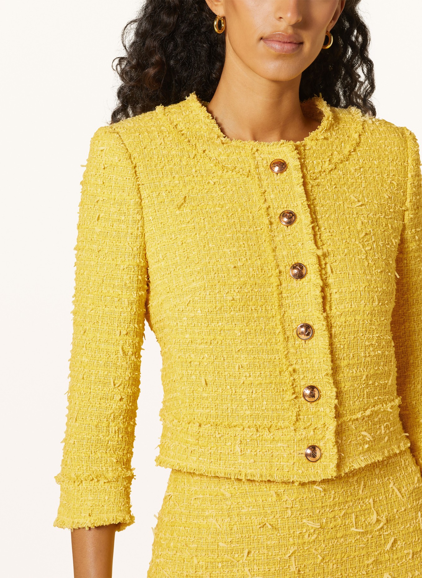 NVSCO Boxy jacket in tweed with 3/4 sleeves, Color: YELLOW (Image 4)