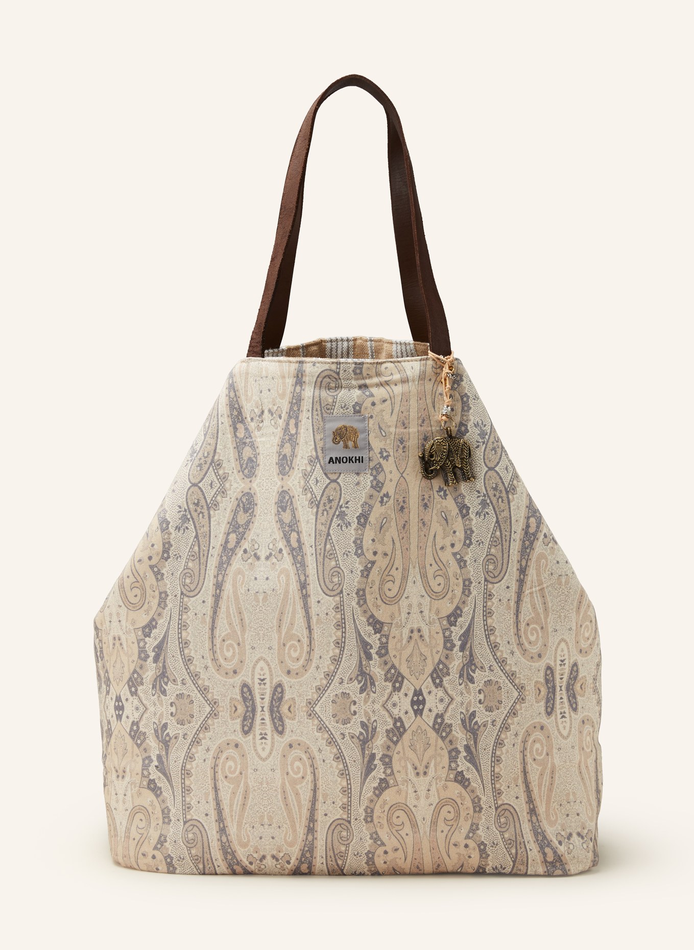 ANOKHI Reversible shopper with pouch, Color: CREAM/ BEIGE/ GRAY (Image 1)