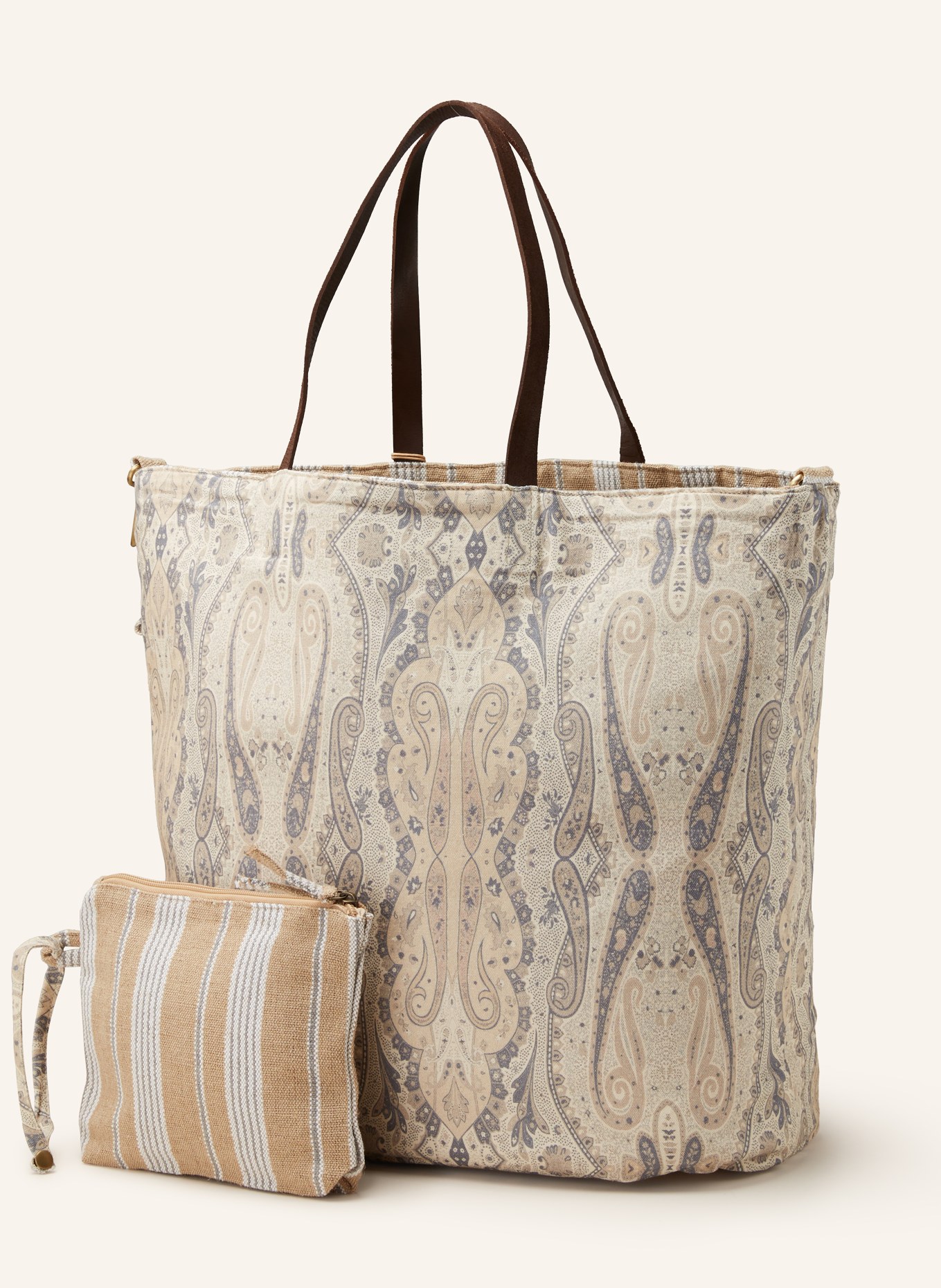ANOKHI Reversible shopper with pouch, Color: CREAM/ BEIGE/ GRAY (Image 2)