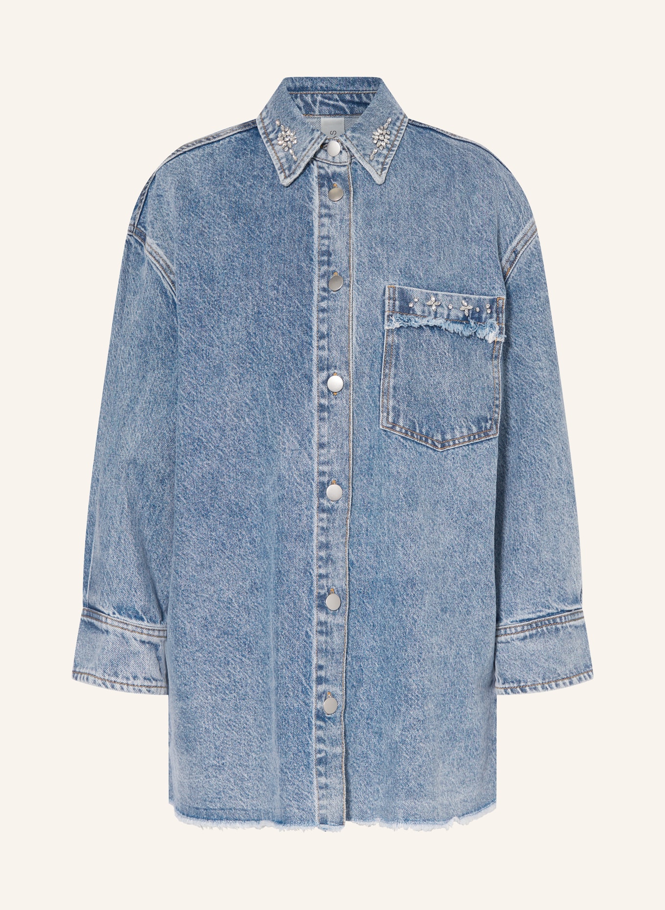 Y.A.S. Denim overshirt with 3/4 sleeves and decorative gems, Color: BLUE (Image 1)