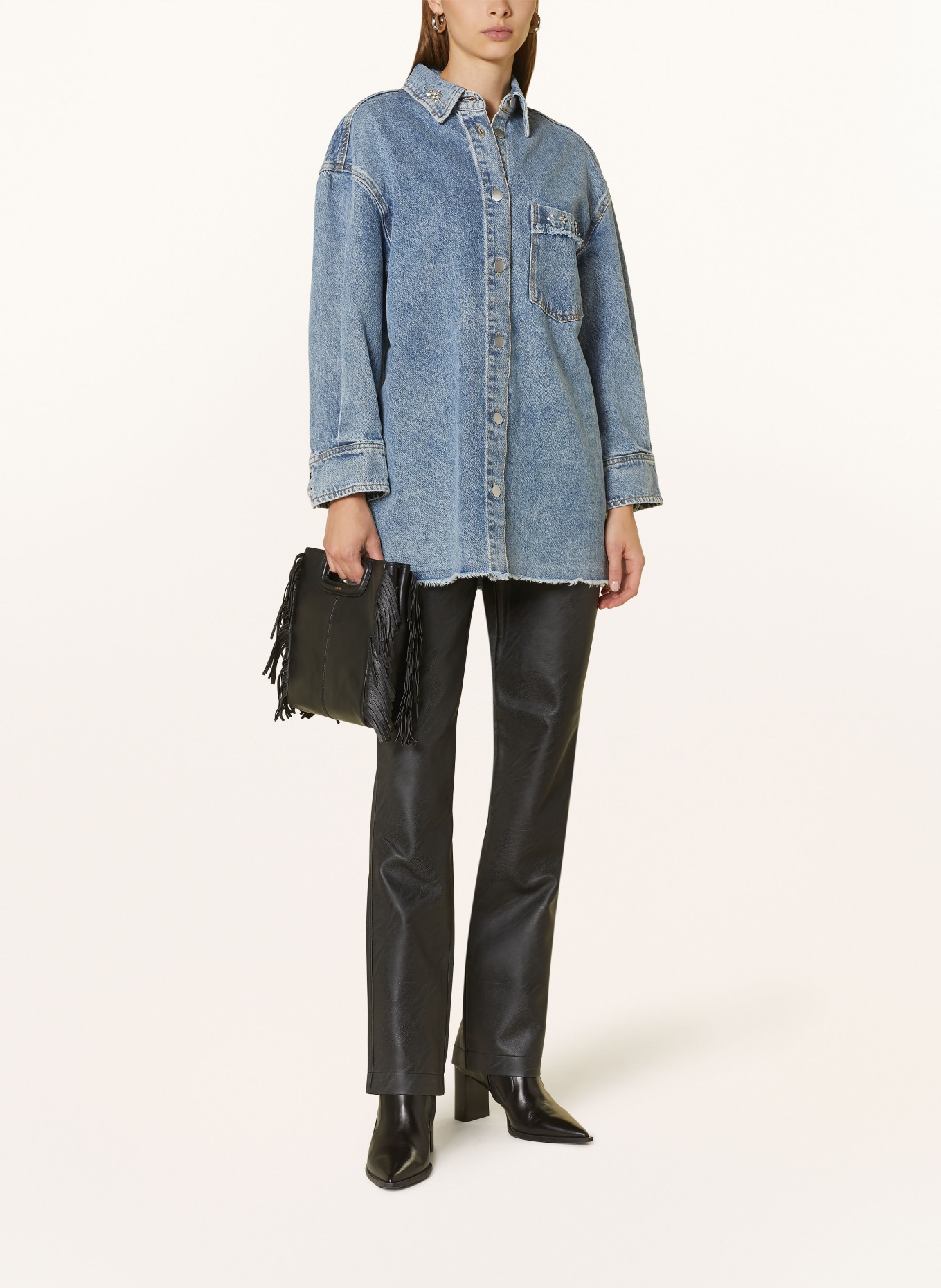 Y.A.S. Denim overshirt with 3/4 sleeves and decorative gems, Color: BLUE (Image 2)