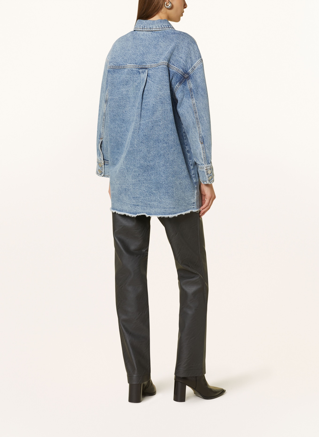 Y.A.S. Denim overshirt with 3/4 sleeves and decorative gems, Color: BLUE (Image 3)