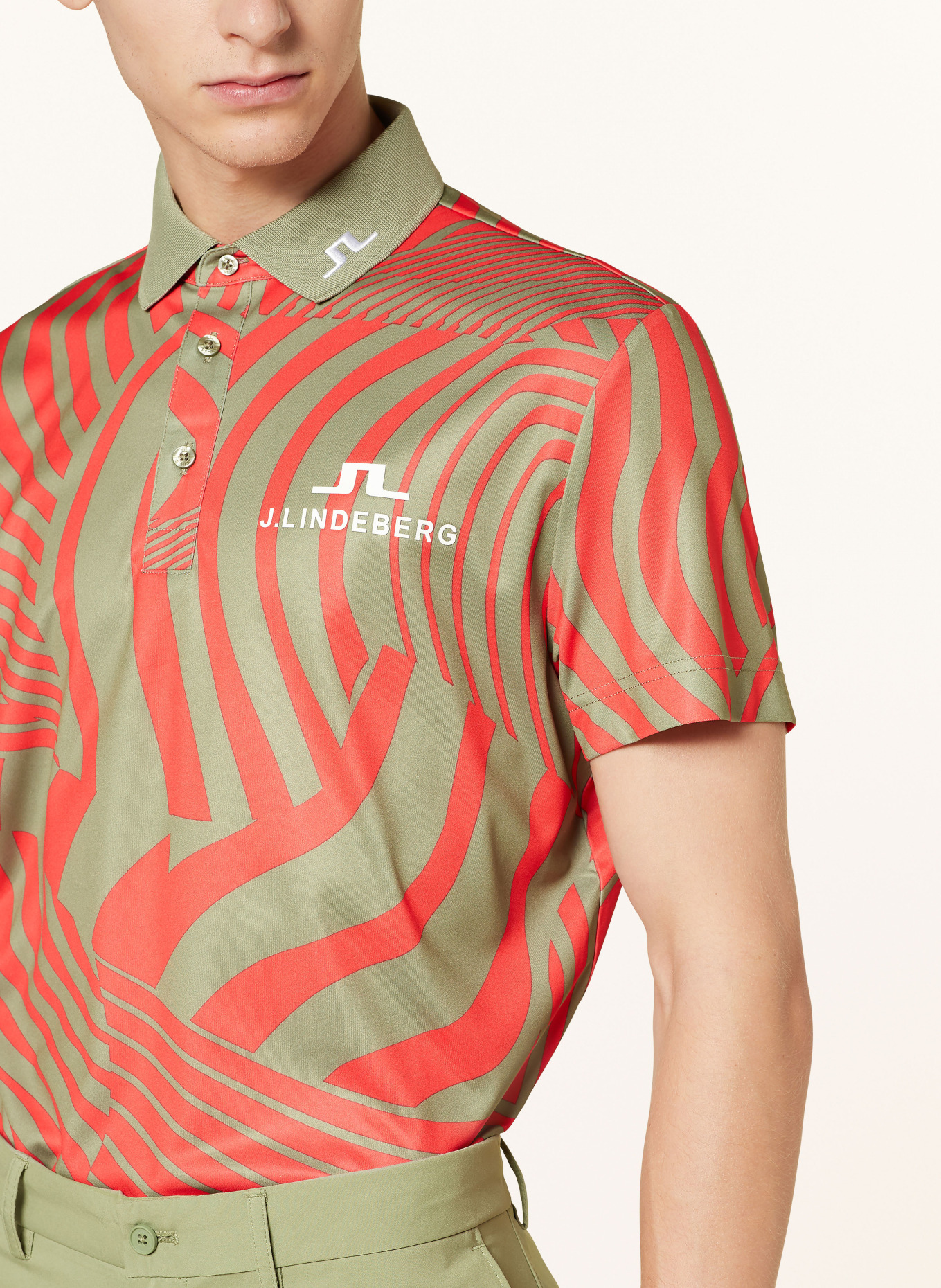 J.LINDEBERG Funktions-Poloshirt: ROT / OLIV