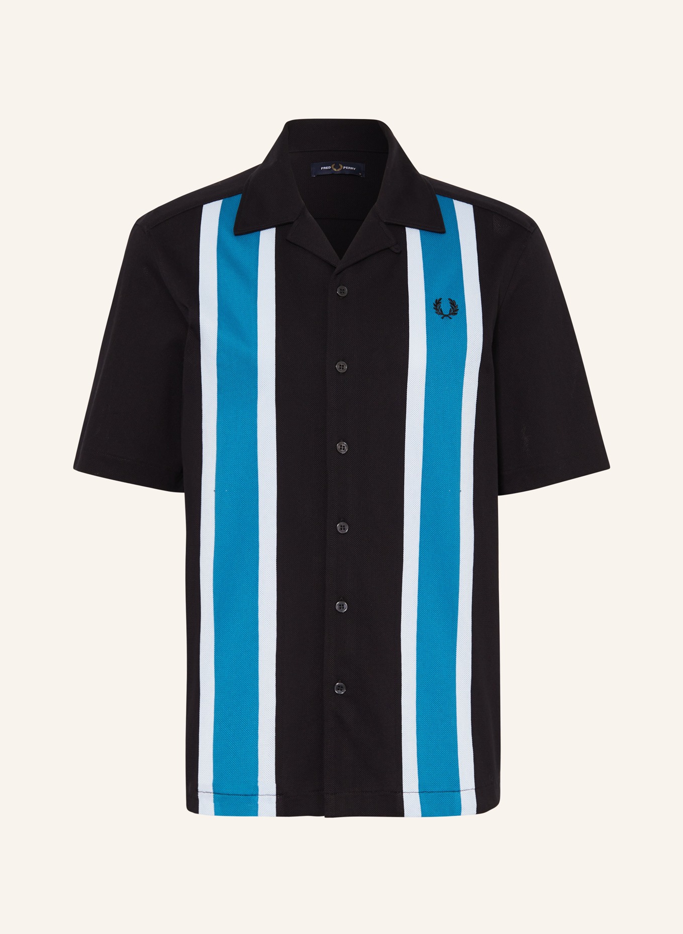 FRED PERRY Kurzarm-Hemd Comfort Fit, Farbe: SCHWARZ/ BLAU (Bild 1)