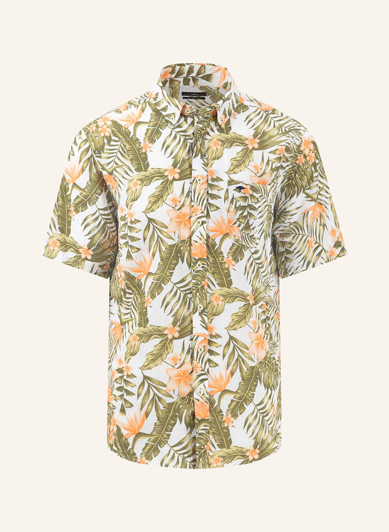 FYNCH-HATTON Kurzarm-Hemd Comfort Fit aus Leinen, Farbe: OLIV/ WEISS/ ORANGE (Bild 1)