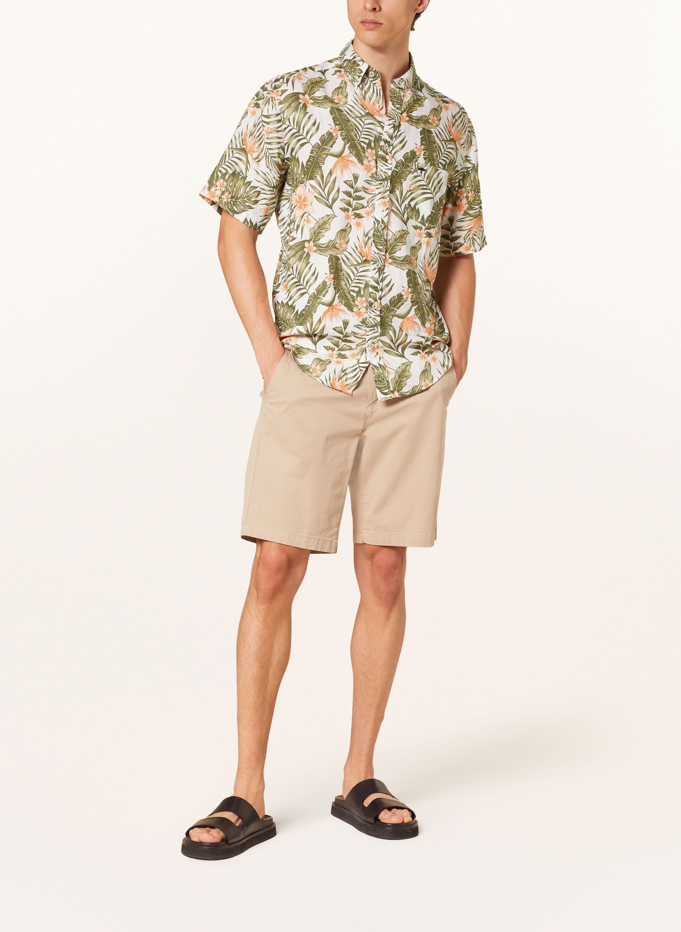 FYNCH-HATTON Kurzarm-Hemd Comfort Fit aus Leinen, Farbe: OLIV/ WEISS/ ORANGE (Bild 2)