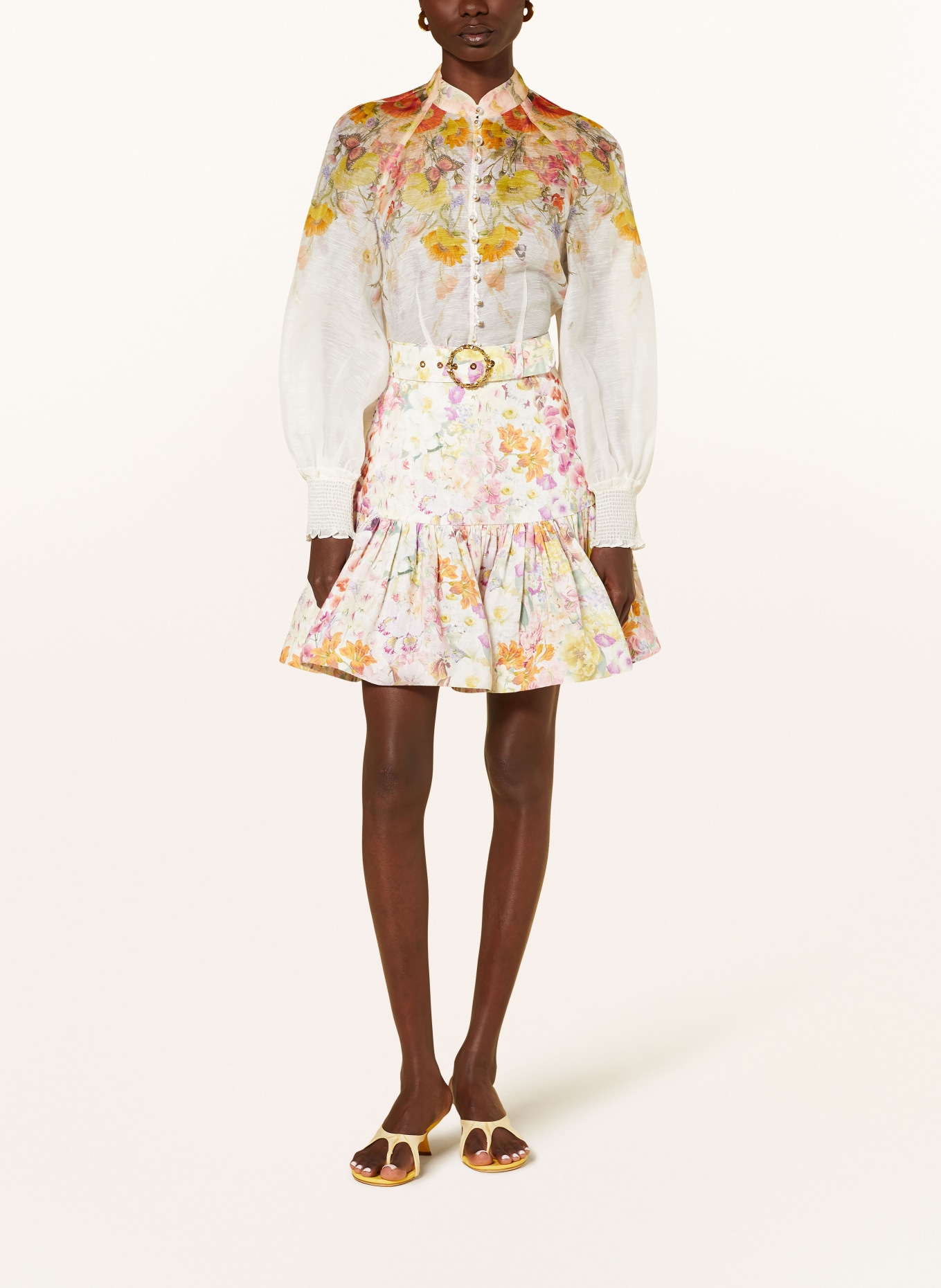 ZIMMERMANN Linen skirt HARMONY with ruffles, Color: ECRU/ PURPLE/ ORANGE (Image 2)