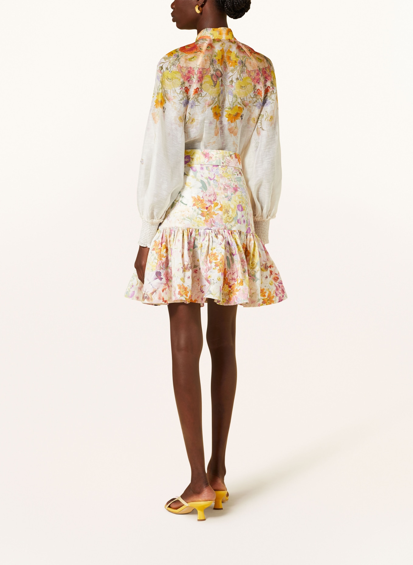 ZIMMERMANN Linen skirt HARMONY with ruffles, Color: ECRU/ PURPLE/ ORANGE (Image 3)