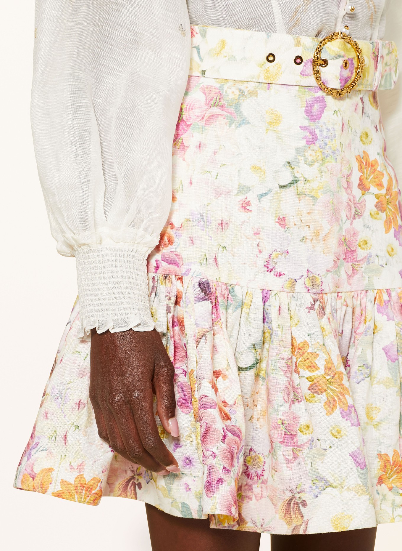 ZIMMERMANN Linen skirt HARMONY with ruffles, Color: ECRU/ PURPLE/ ORANGE (Image 4)