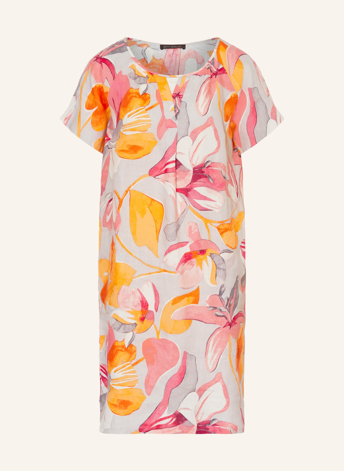 Betty Barclay Linen dress, Color: LIGHT GRAY/ ORANGE/ PINK (Image 1)