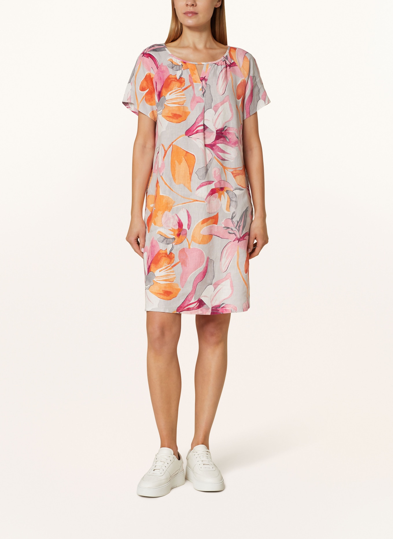 Betty Barclay Linen dress, Color: LIGHT GRAY/ ORANGE/ PINK (Image 2)
