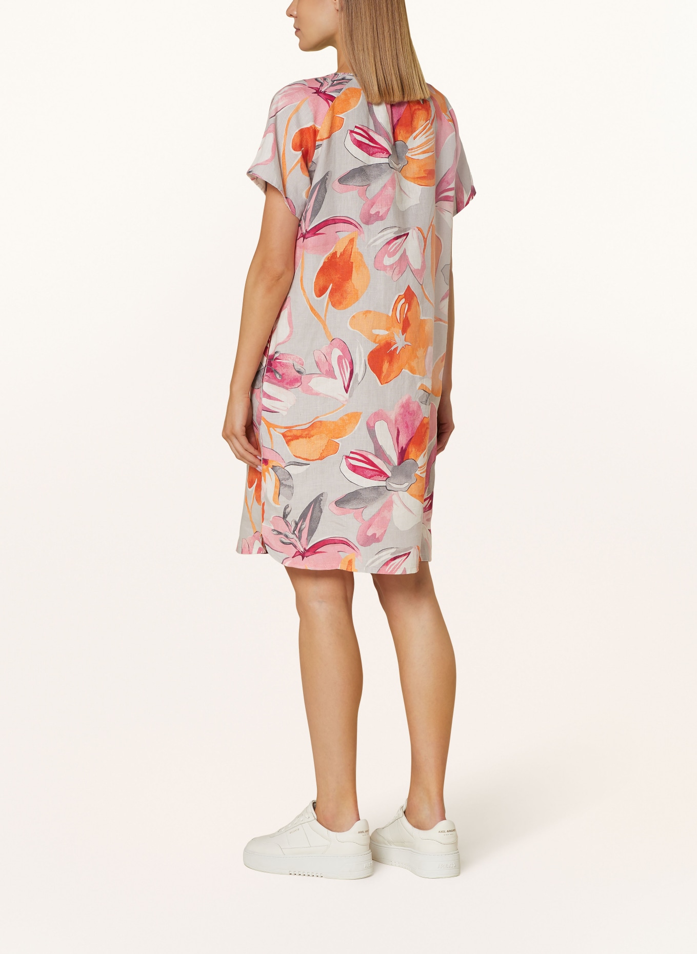 Betty Barclay Linen dress, Color: LIGHT GRAY/ ORANGE/ PINK (Image 3)