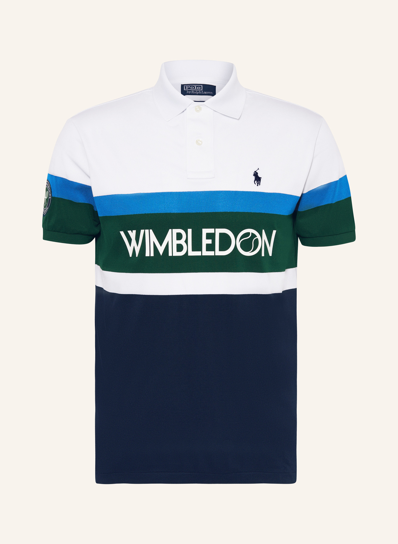 POLO RALPH LAUREN Piqué polo shirt custom slim fit, Color: WHITE/ DARK BLUE/ GREEN (Image 1)