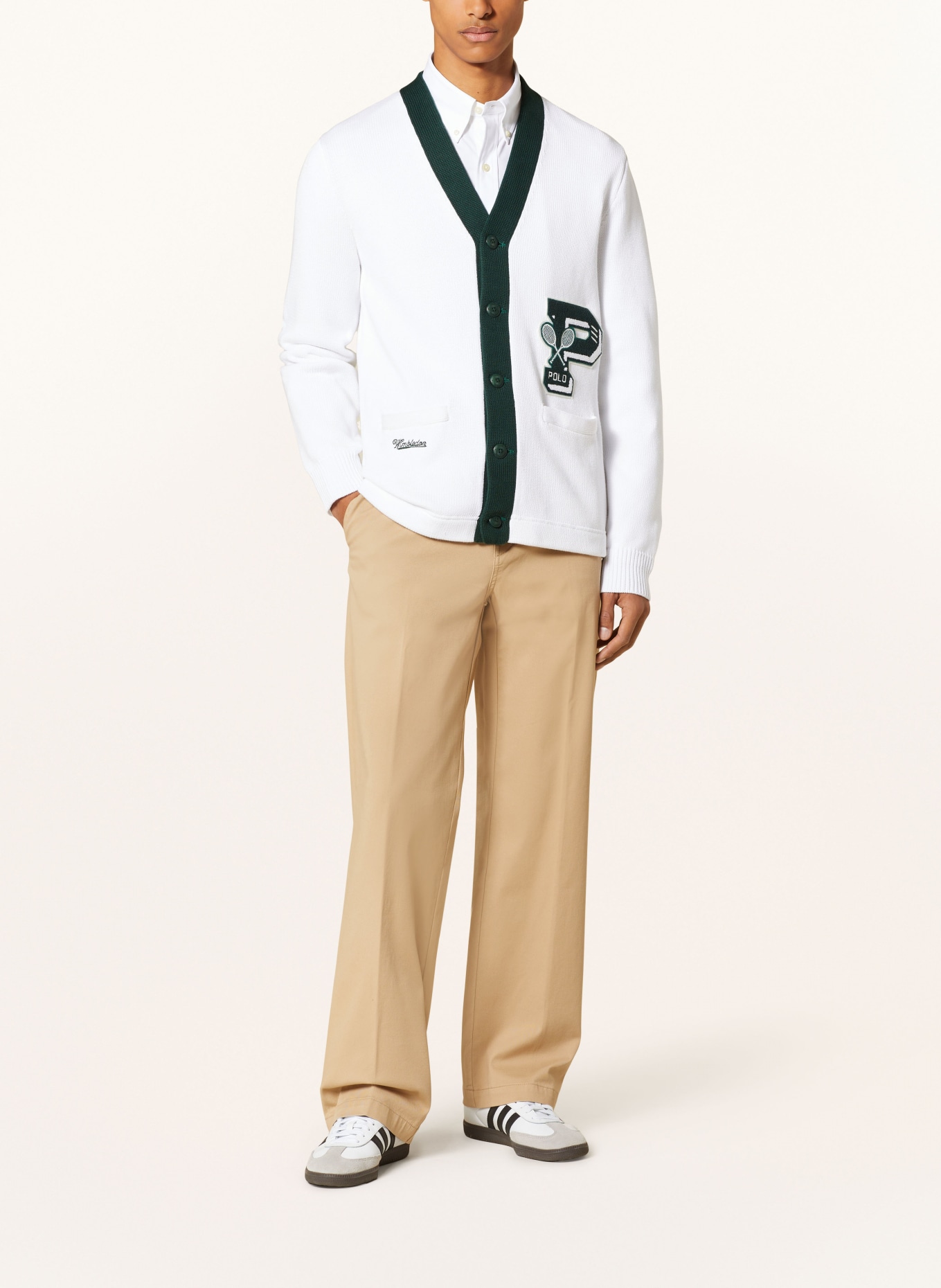 POLO RALPH LAUREN Cardigan with patches, Color: CREAM/ DARK GREEN (Image 2)