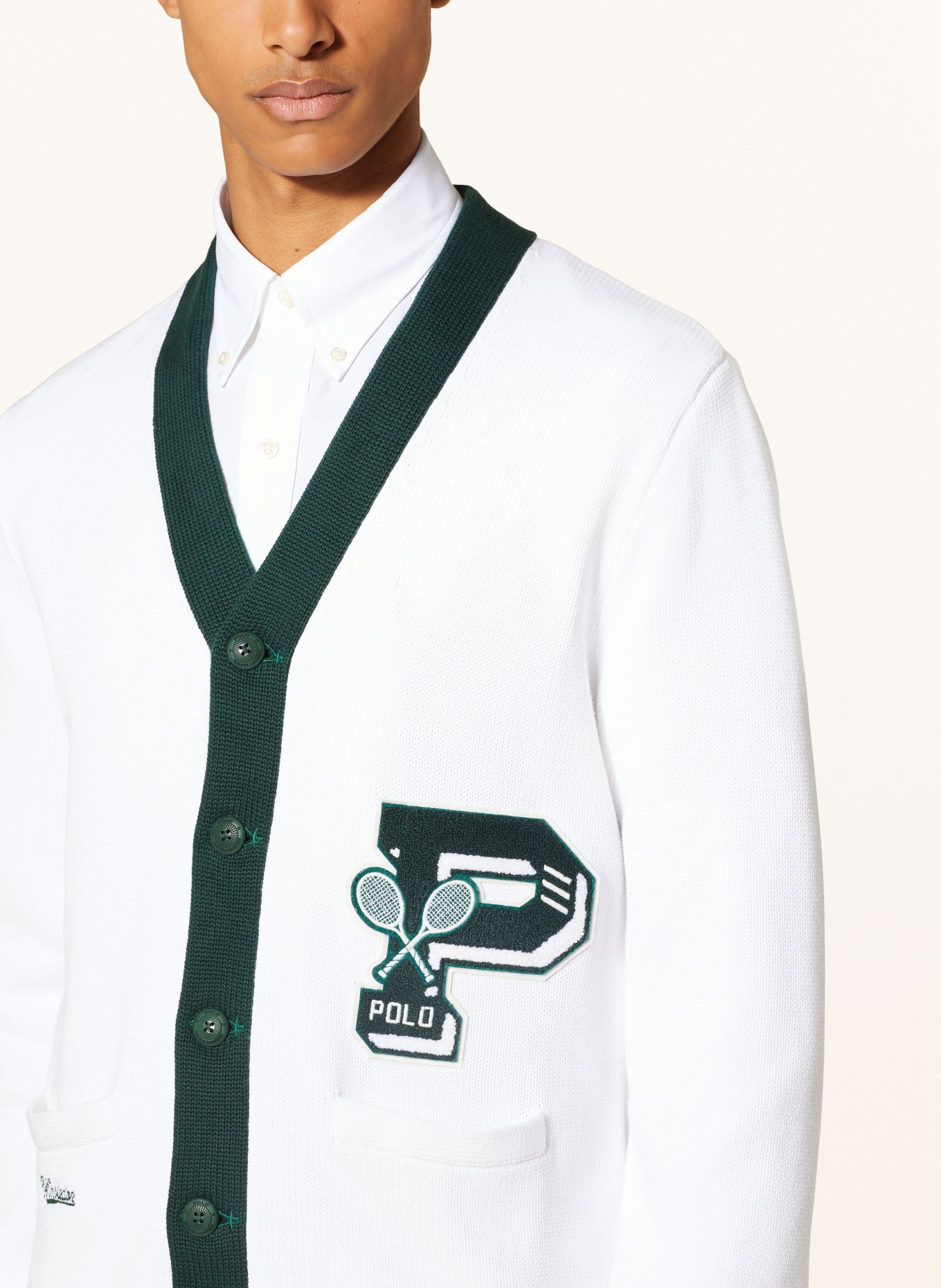 POLO RALPH LAUREN Cardigan with patches, Color: CREAM/ DARK GREEN (Image 4)