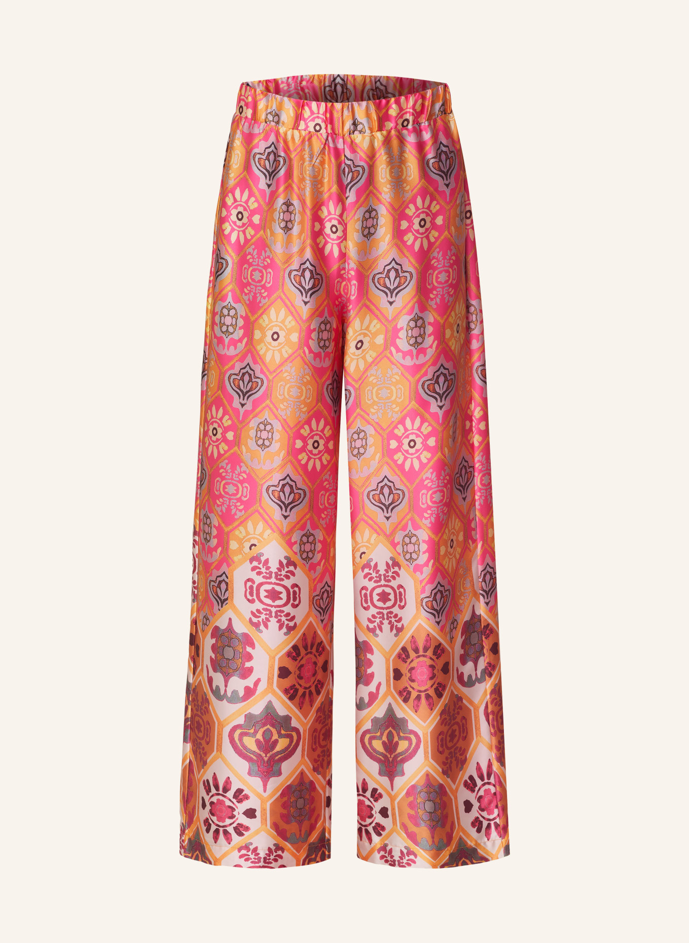 CARTOON Wide leg trousers in satin, Color: PINK/ YELLOW/ GRAY (Image 1)