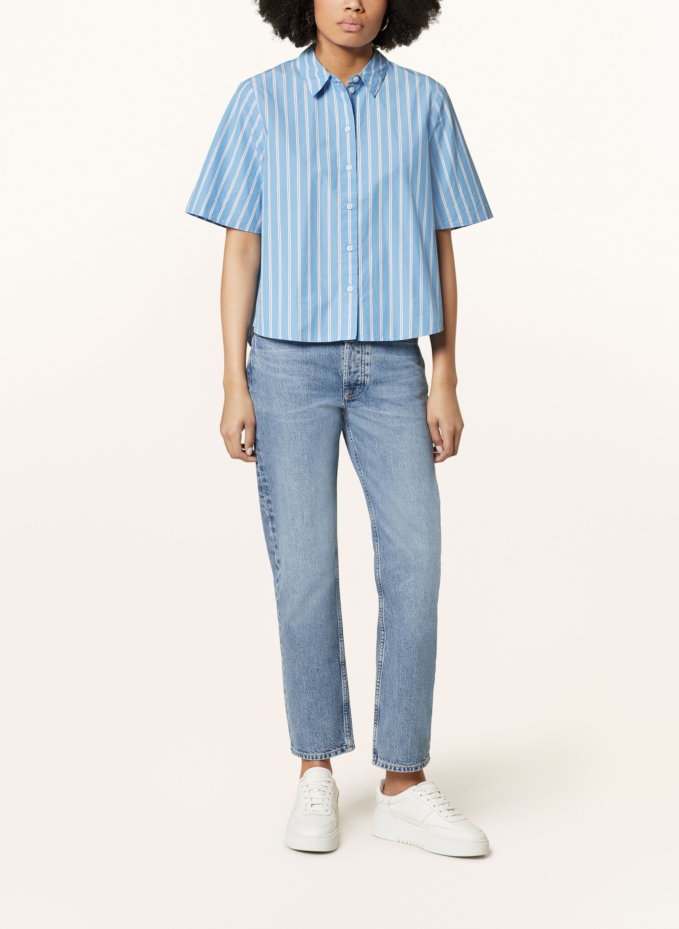 Marc O'Polo DENIM Shirt blouse, Color: LIGHT BLUE/ WHITE/ PURPLE (Image 2)