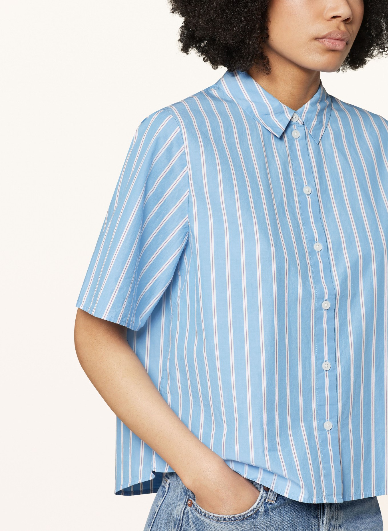 Marc O'Polo DENIM Shirt blouse, Color: LIGHT BLUE/ WHITE/ PURPLE (Image 4)