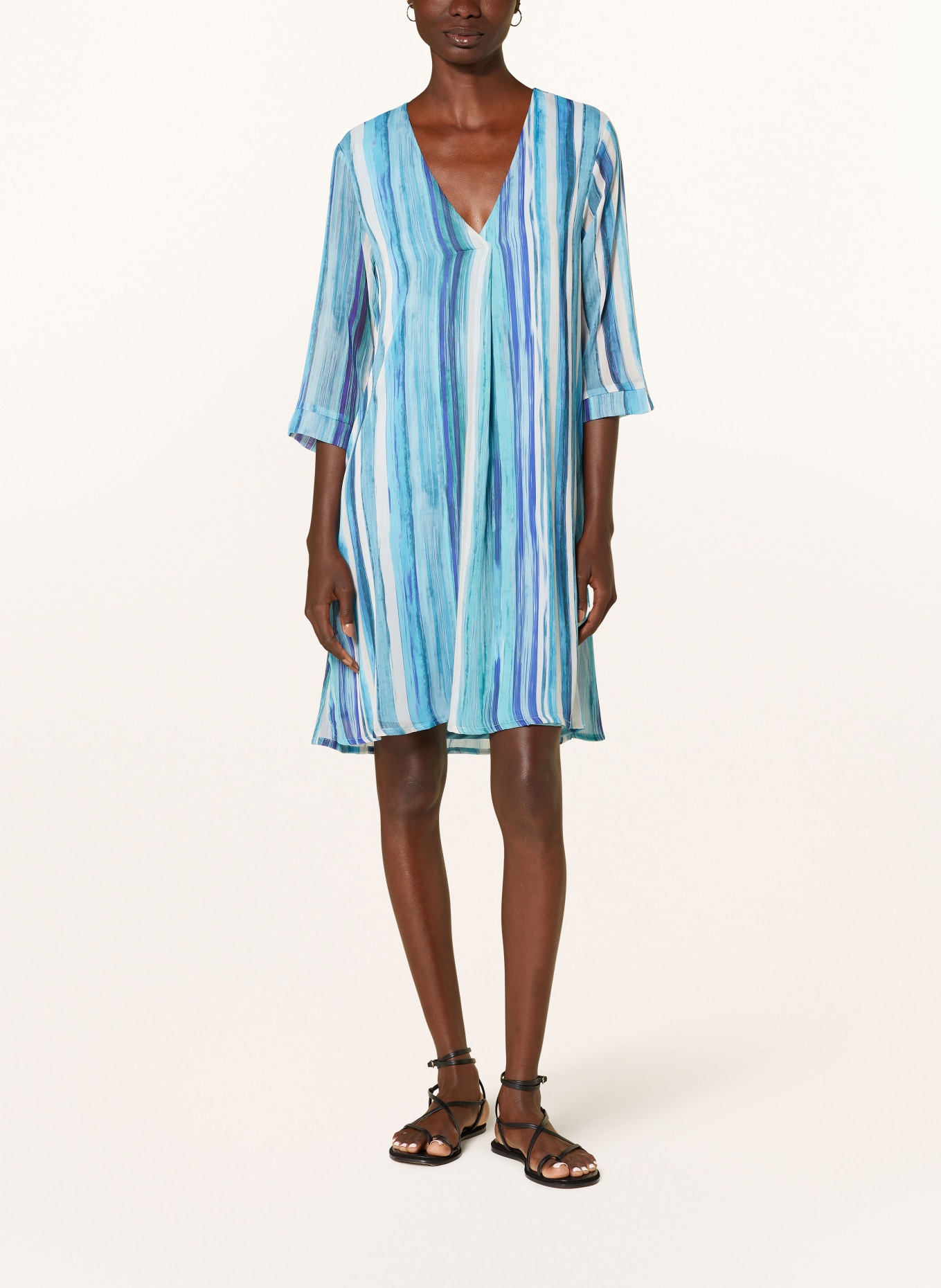 FrogBox Kleid mit 3/4-Arm: HELLGRAU / BLAU / HELLBLAU