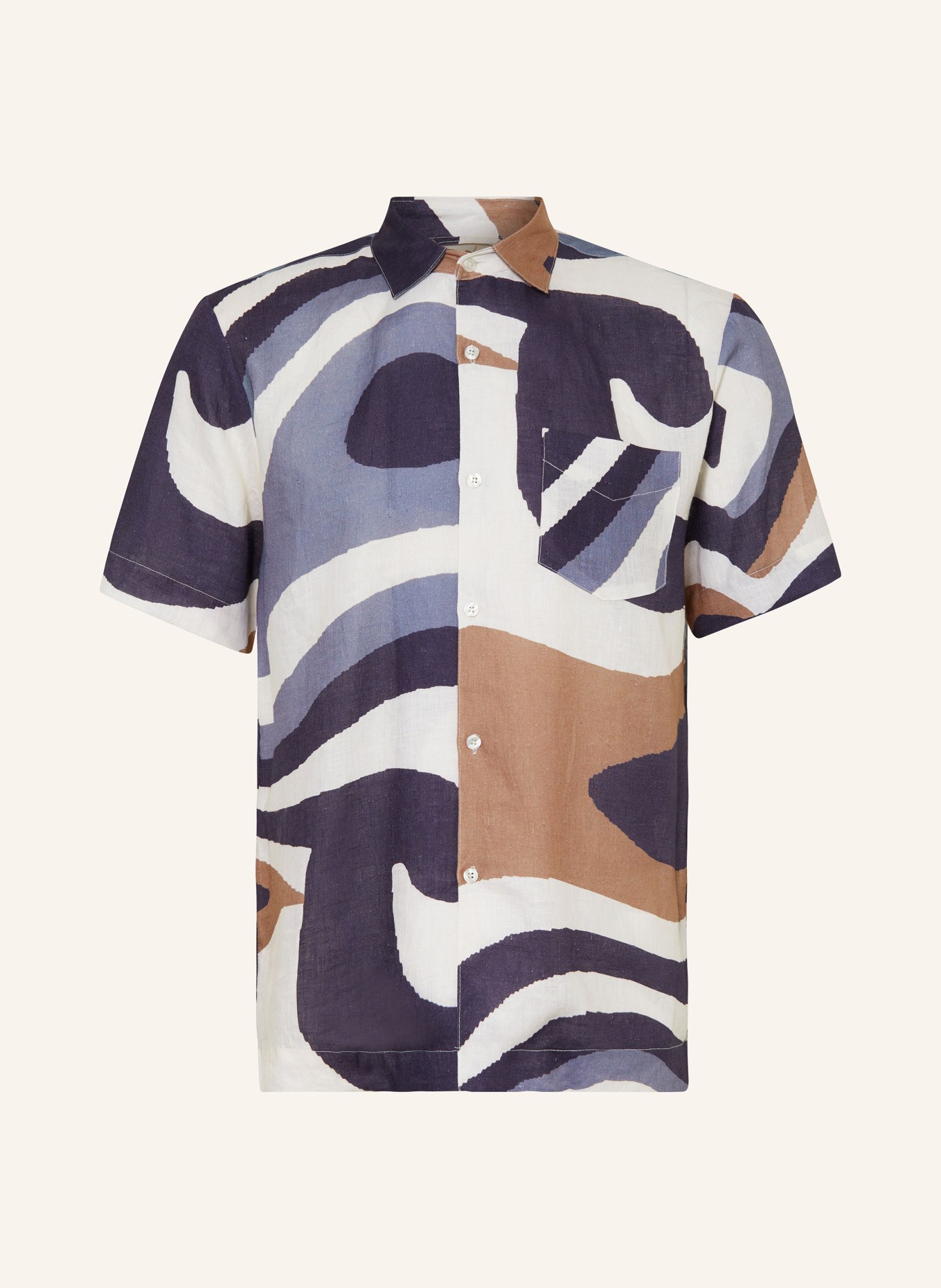 MOS MOSH Gallery Short sleeve shirt MMGFRANCISCO comfort fit in linen, Color: WHITE/ DARK BLUE/ BROWN (Image 1)