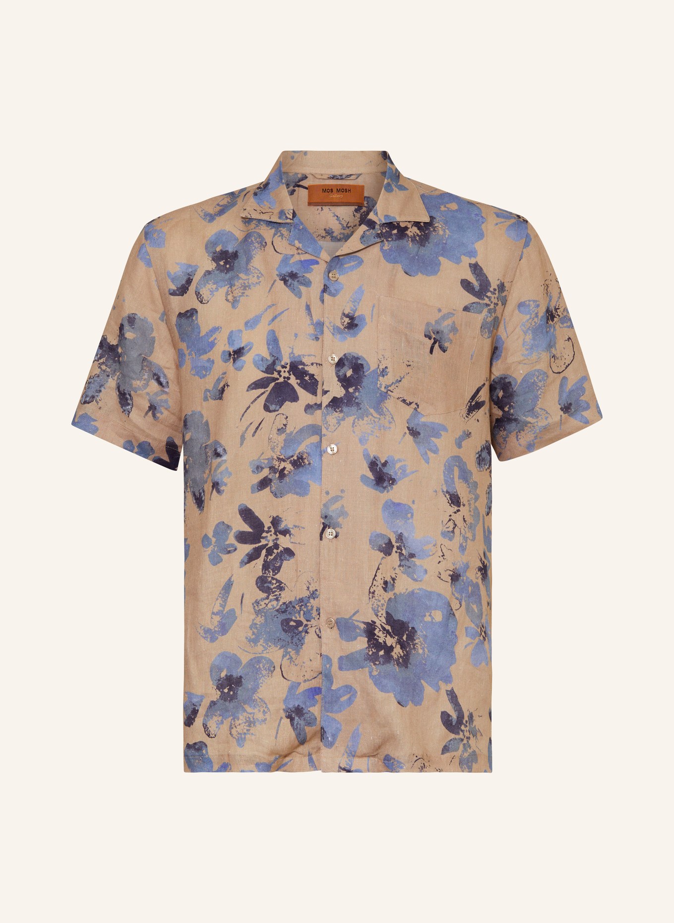 MOS MOSH Gallery Resort shirt MMGBABEL comfort fit in linen, Color: LIGHT BROWN/ BLUE/ DARK BLUE (Image 1)