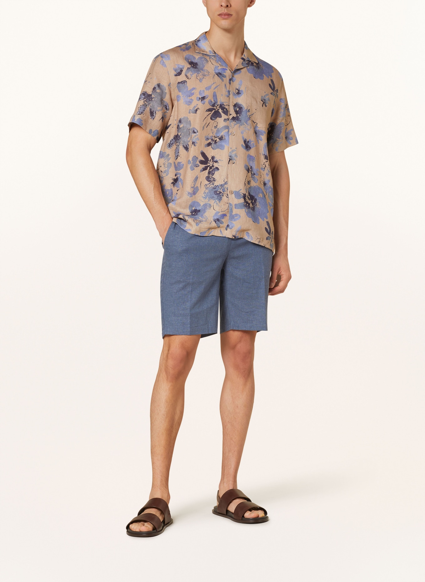 MOS MOSH Gallery Resort shirt MMGBABEL comfort fit in linen, Color: LIGHT BROWN/ BLUE/ DARK BLUE (Image 2)