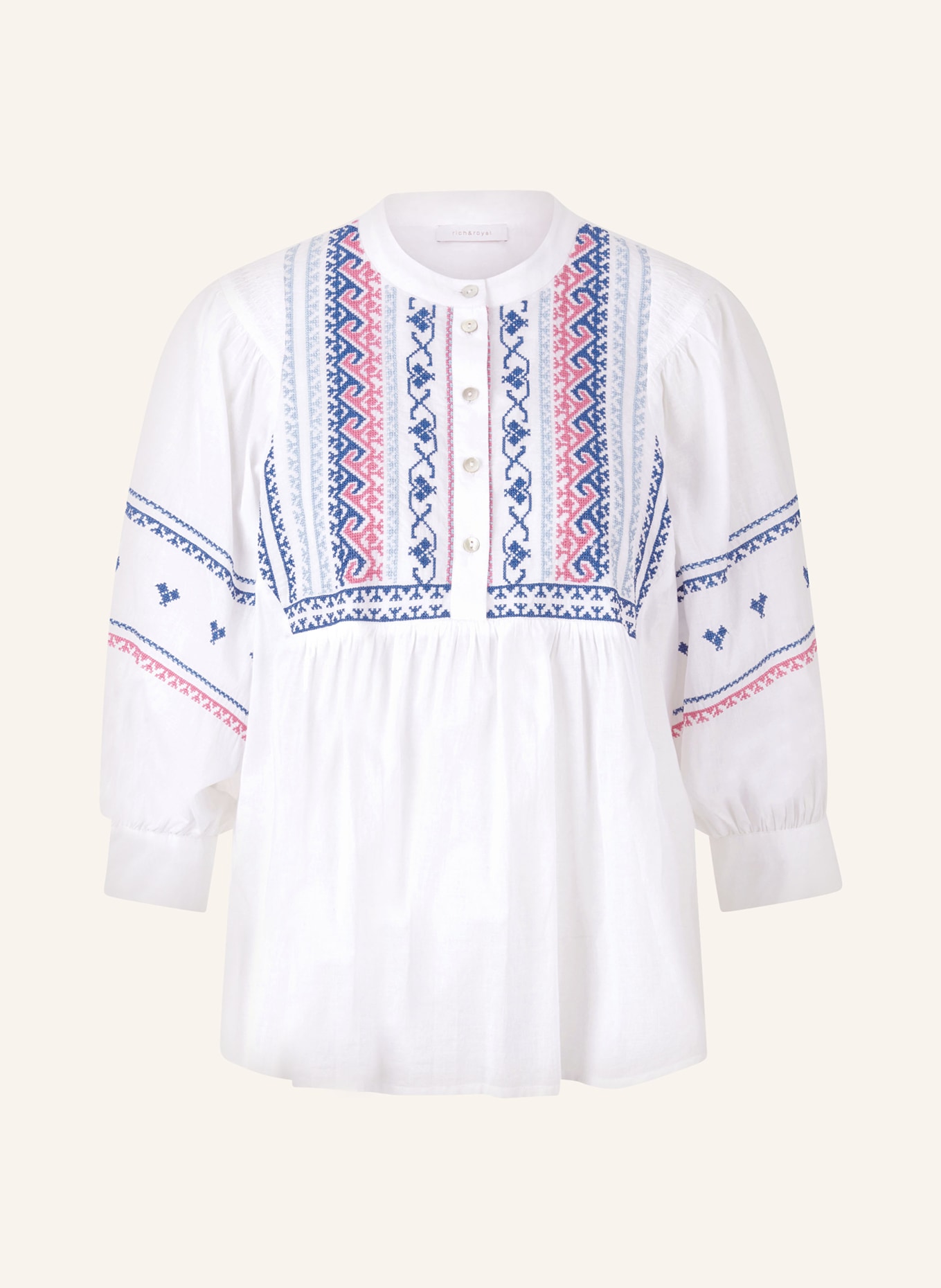 rich&royal Shirt blouse with 3/4 sleeves, Color: WHITE/ BLUE/ LIGHT RED (Image 1)