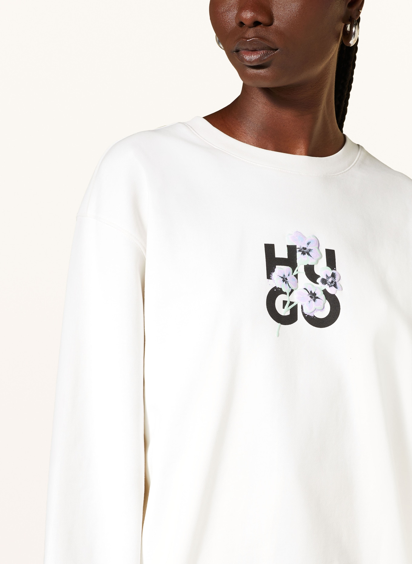 HUGO Sweatshirt, Color: WHITE/ BLACK/ LIGHT PURPLE (Image 4)