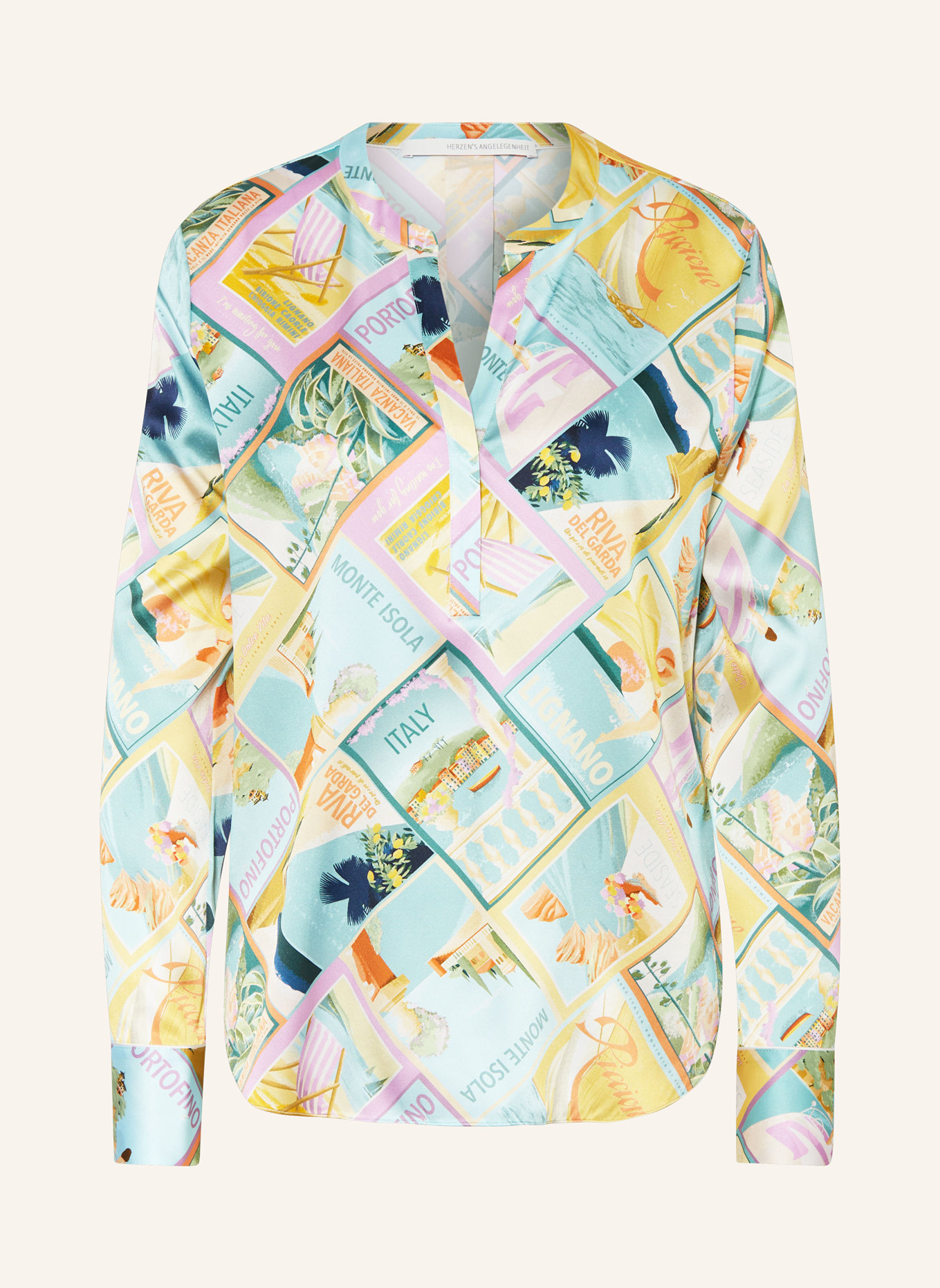 HERZEN'S ANGELEGENHEIT Shirt blouse in silk, Color: TURQUOISE/ YELLOW/ DARK BLUE (Image 1)