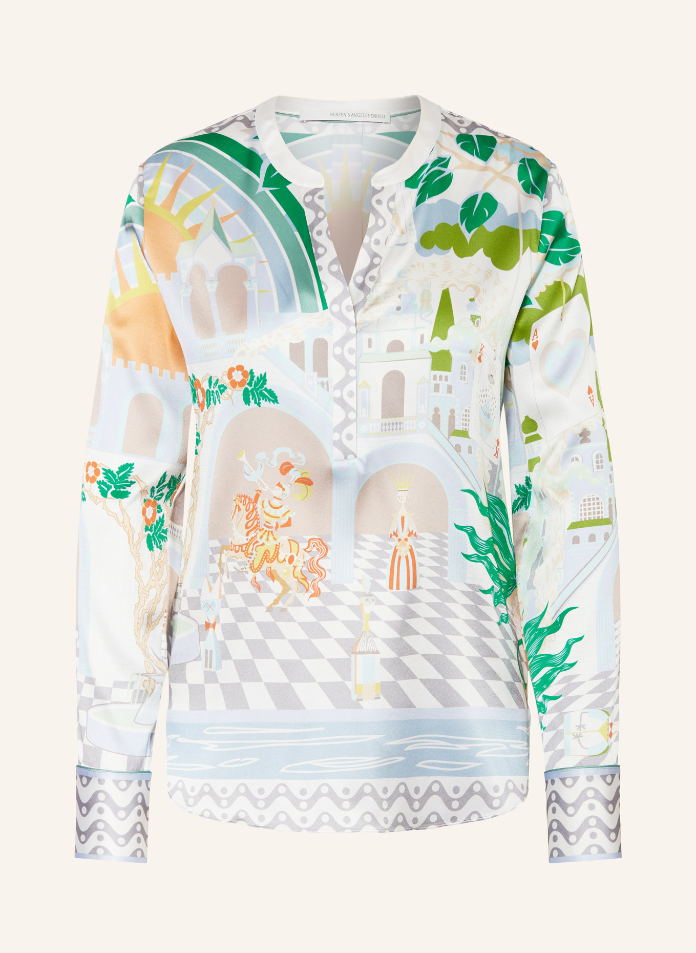 HERZEN'S ANGELEGENHEIT Shirt blouse in silk, Color: WHITE/ GRAY/ GREEN (Image 1)