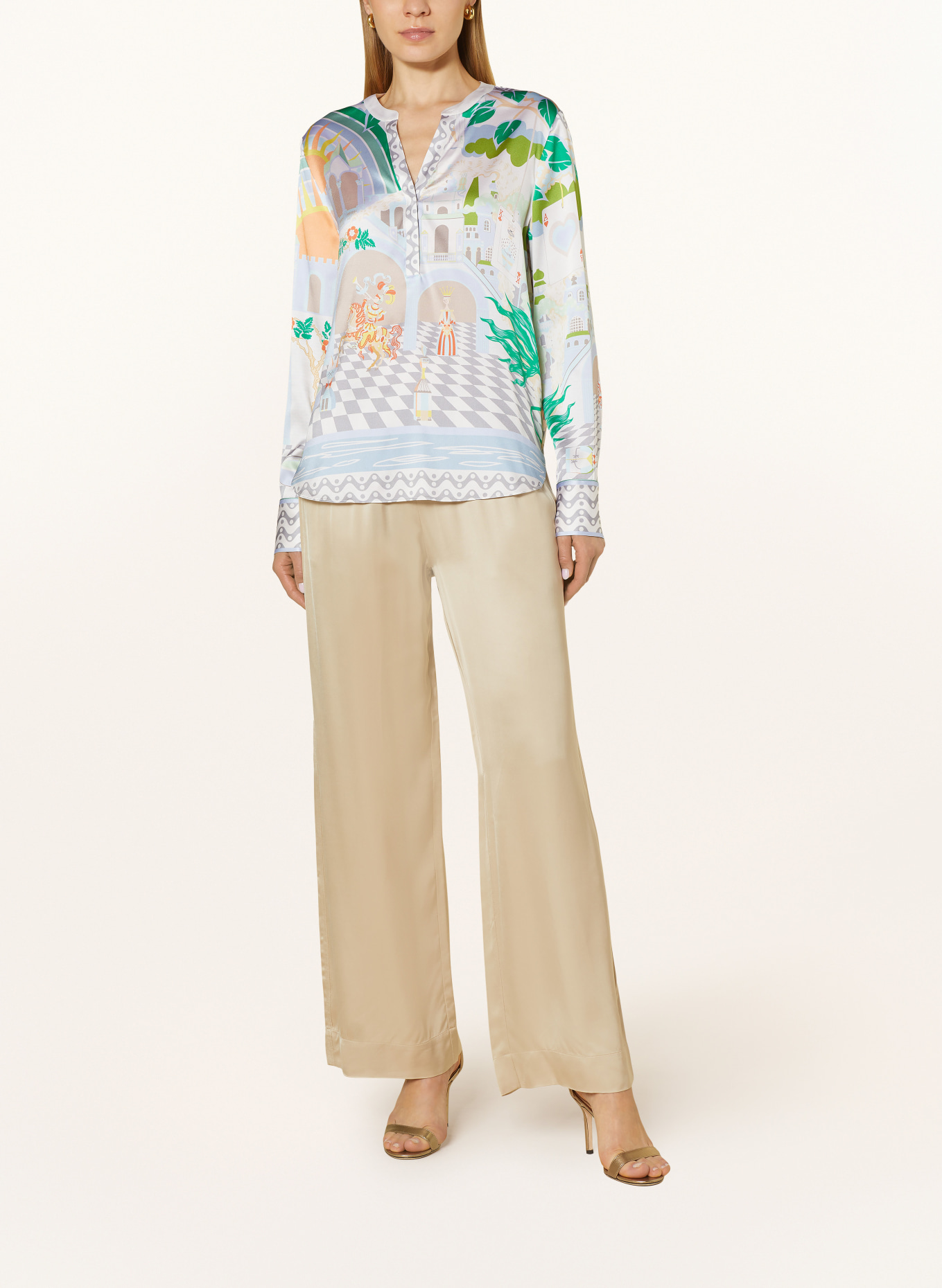 HERZEN'S ANGELEGENHEIT Shirt blouse in silk, Color: WHITE/ GRAY/ GREEN (Image 2)