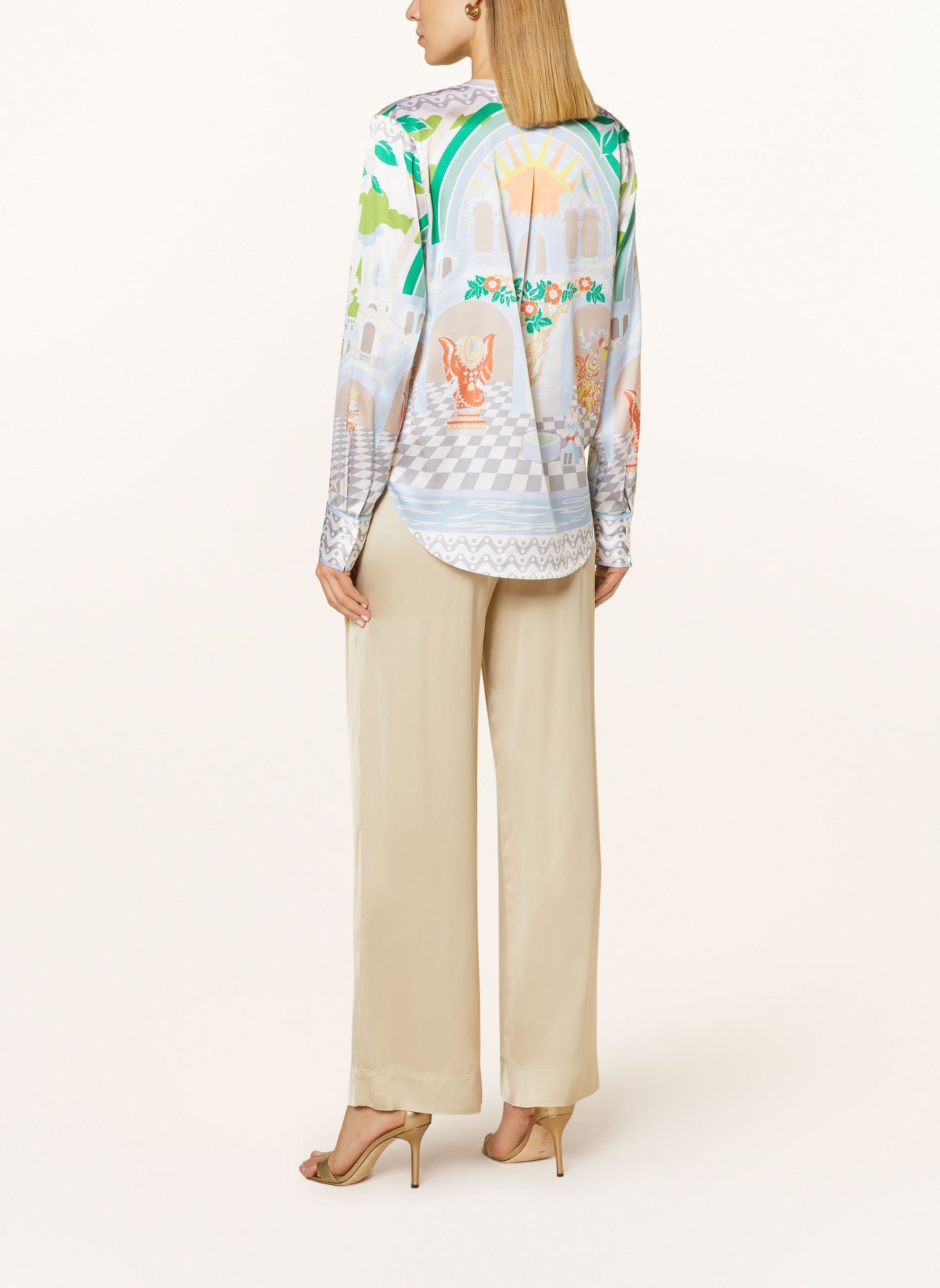 HERZEN'S ANGELEGENHEIT Shirt blouse in silk, Color: WHITE/ GRAY/ GREEN (Image 3)