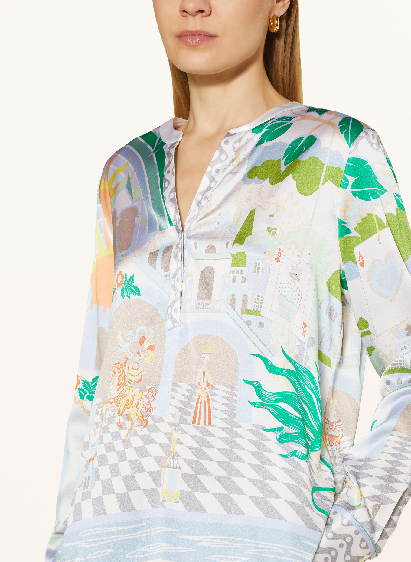 HERZEN'S ANGELEGENHEIT Shirt blouse in silk, Color: WHITE/ GRAY/ GREEN (Image 4)