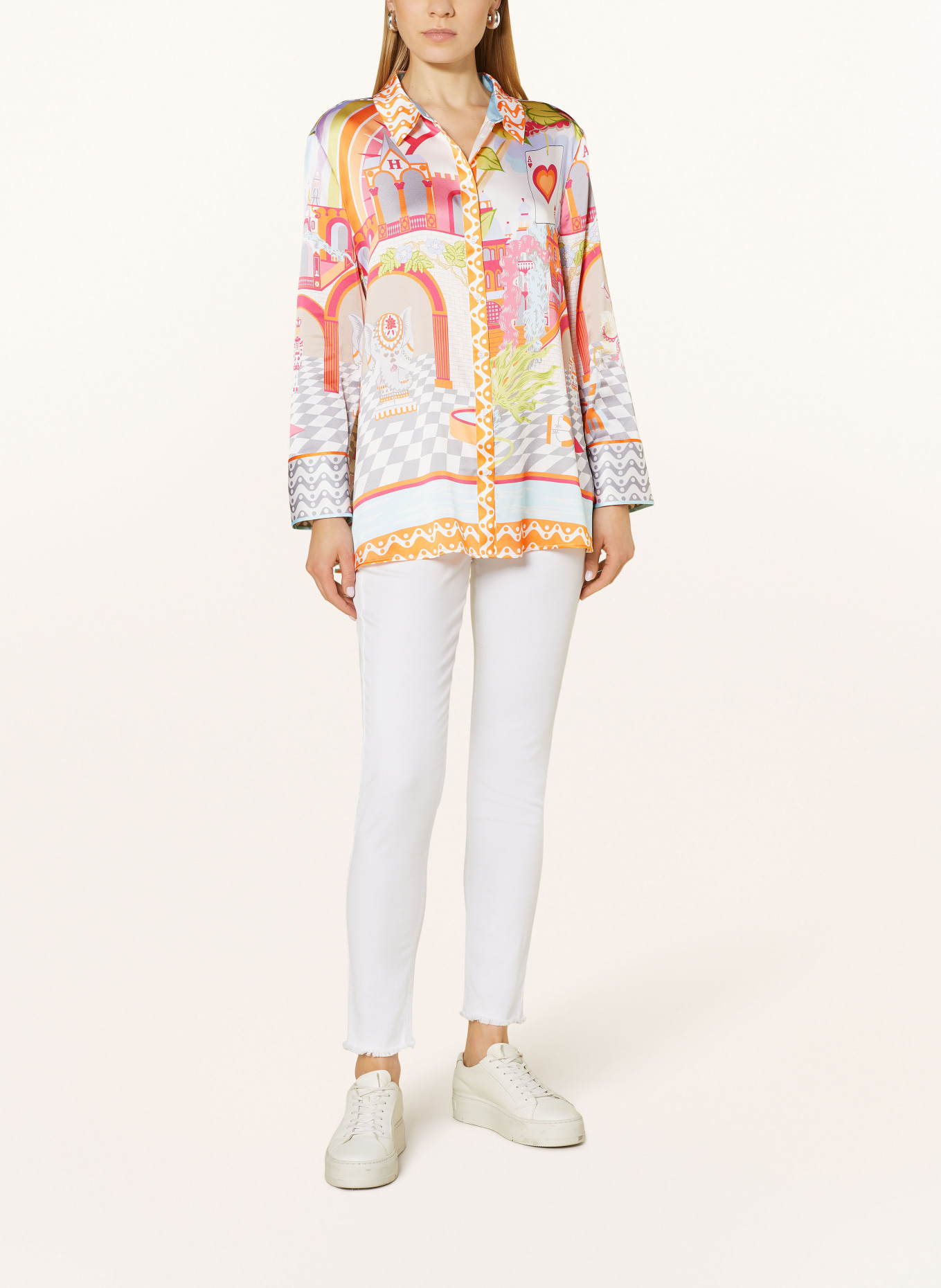 HERZEN'S ANGELEGENHEIT Shirt blouse in silk, Color: ORANGE/ CREAM/ LIGHT GRAY (Image 2)