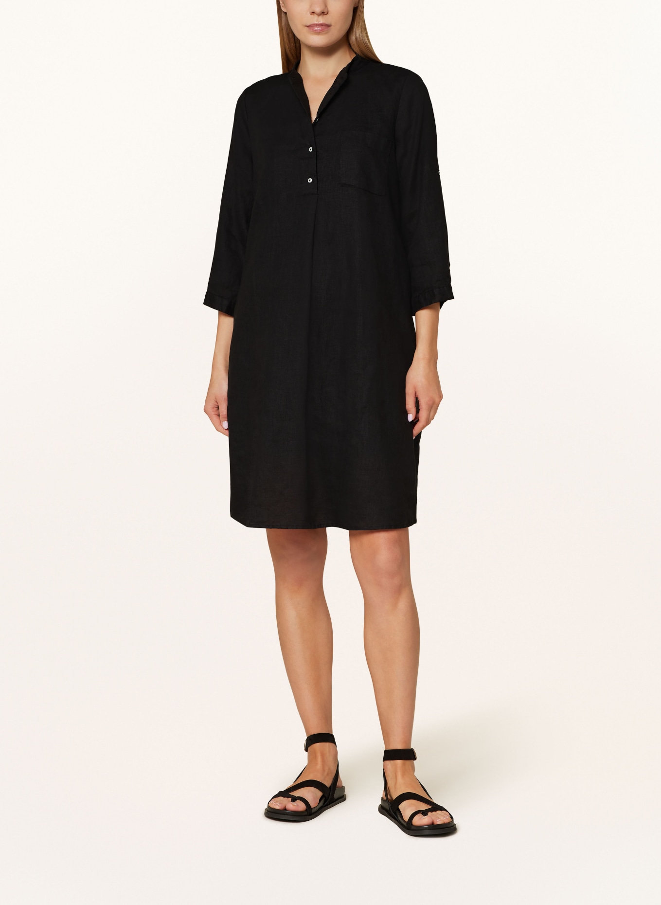 TONNO & PANNA Linen dress with 3/4 sleeves, Color: BLACK (Image 2)