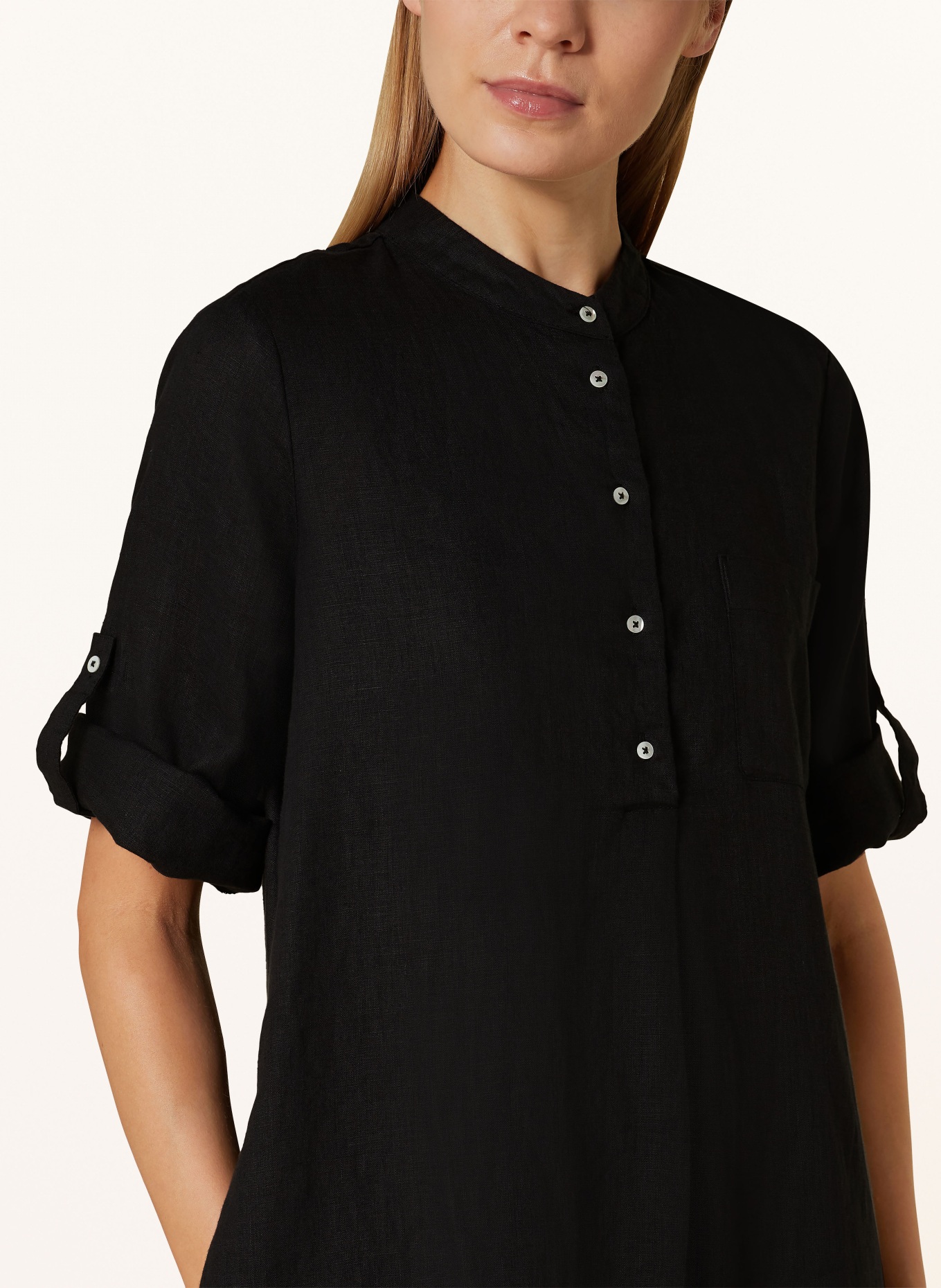 TONNO & PANNA Linen dress with 3/4 sleeves, Color: BLACK (Image 4)