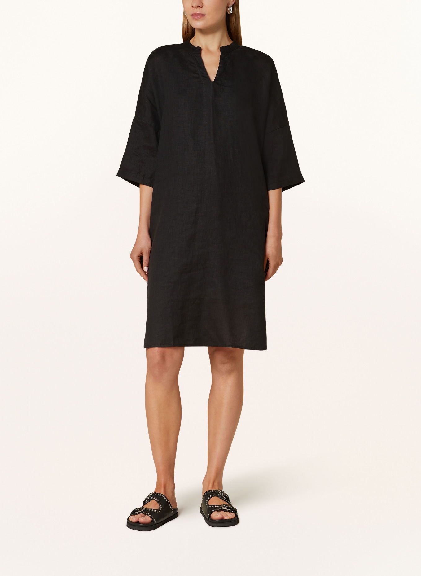 TONNO & PANNA Linen dress with 3/4 sleeves, Color: BLACK (Image 2)
